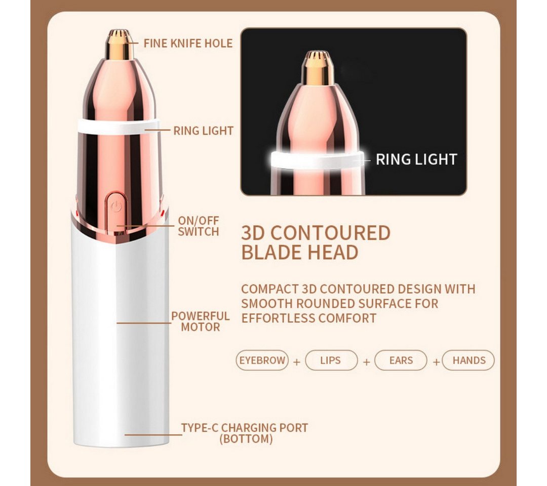 inschimmer Gesichtsepilierer Augenbrauen-Gesichtstrimmer 2 in 1 mit LED-Licht Wiederaufladbare Bild 2