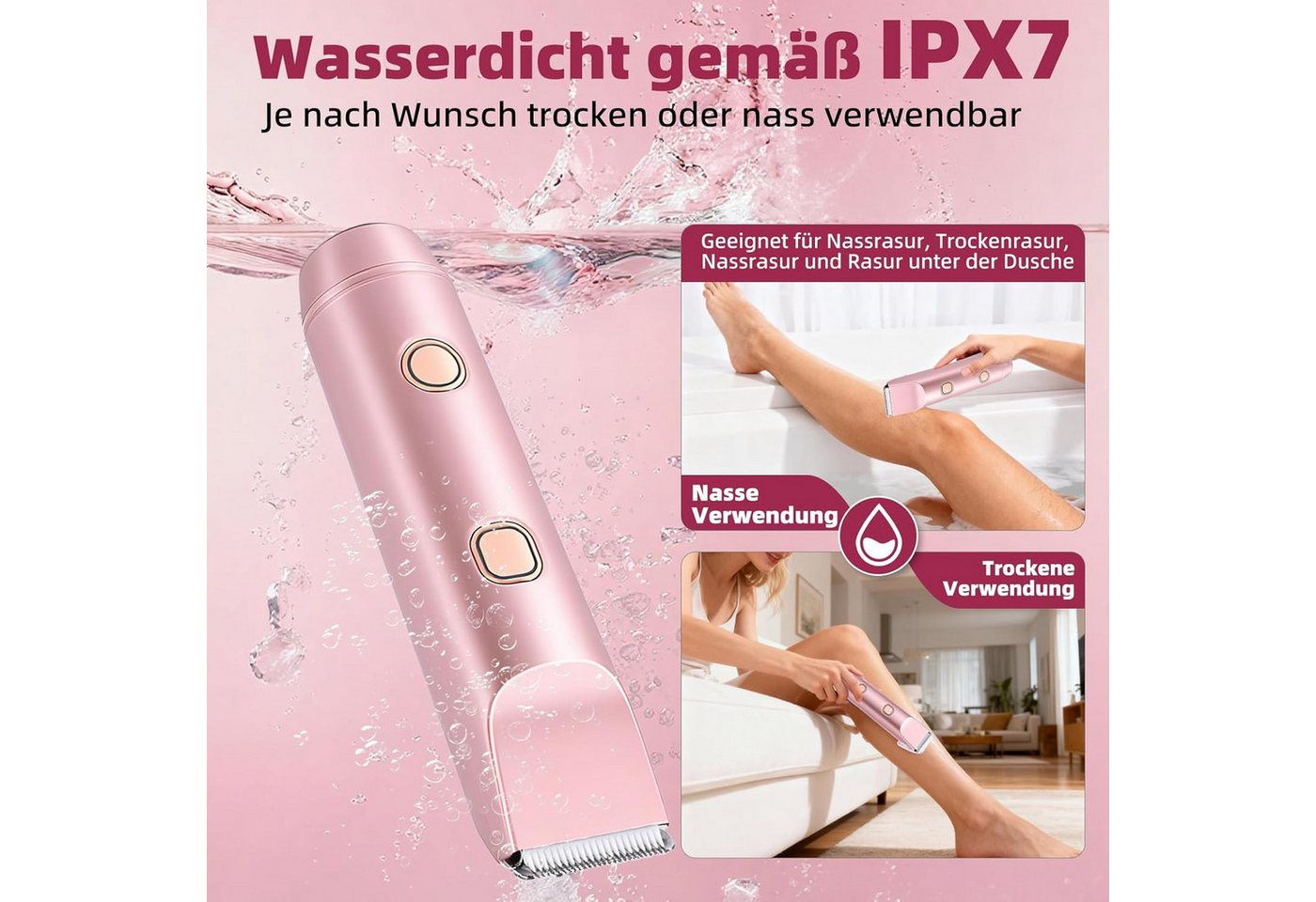 inschimmer Epilierer Rasierer Damen 2-in-1 Elektrischer Bikini Trimmer IPX7 Wasserdicht Bild 2