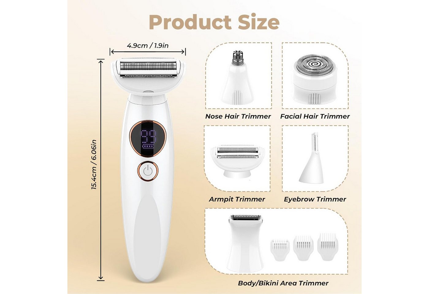 inschimmer Epilierer 5-in-1 Intimrasierer Rasierer Damen Elektrisch mit USB Ladestation, Damenrasierer für Intimbereich, Gesicht, Bikini & Körper Bild 4