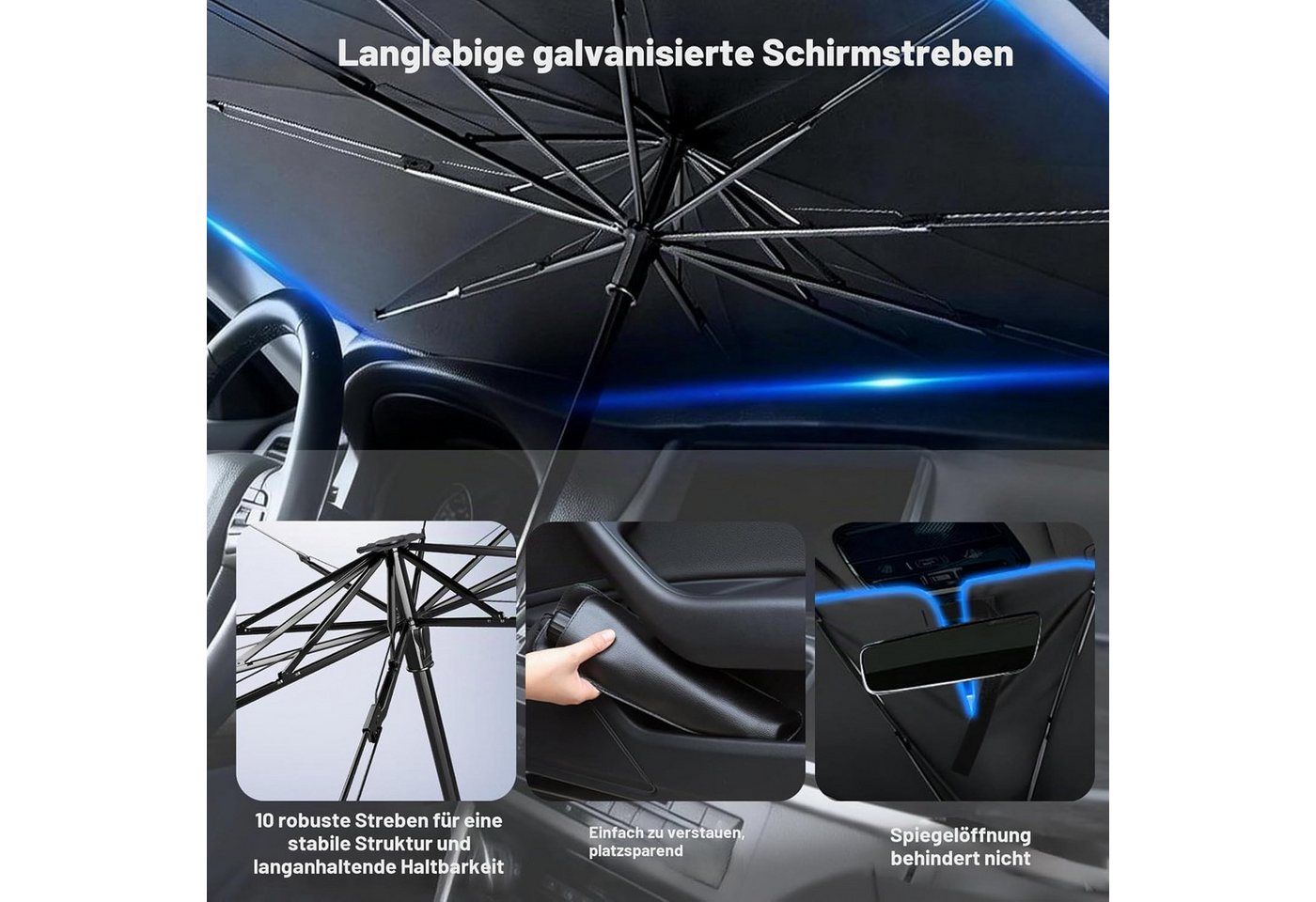 FELIXLEO Autosonnenschutz Auto Sonnenschutz Windschutzscheibe Regenschirm mit Ledertasche Bild 4