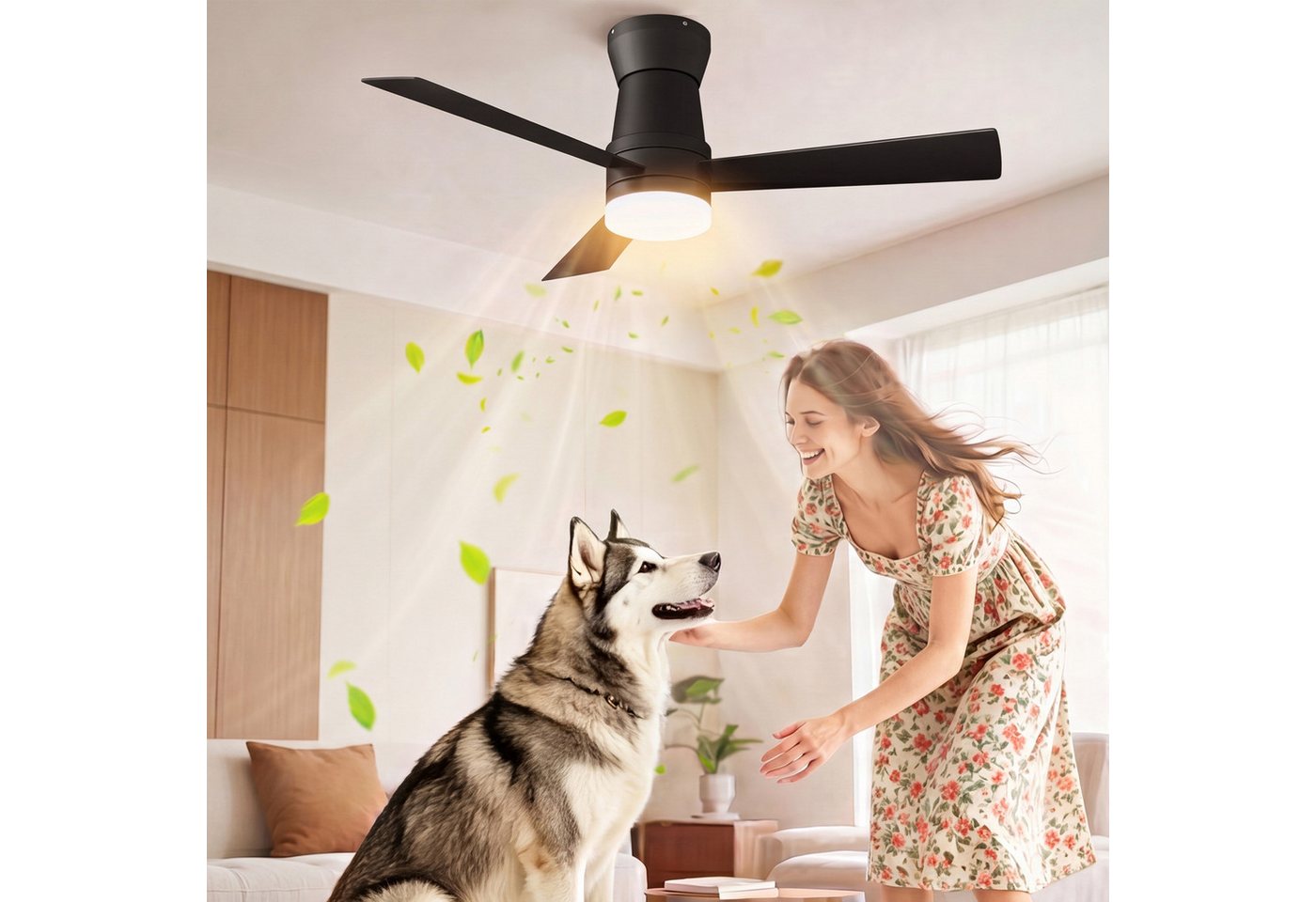 Furnishings Home Deckenventilator Ventilatorleuchte Deckenlampe mit Fernbedienung Leiser, 6 Stufen, 106 cm Durchmesser, DC Motor, Dimmbare LED, Sommer/Winterfunktion Bild 4