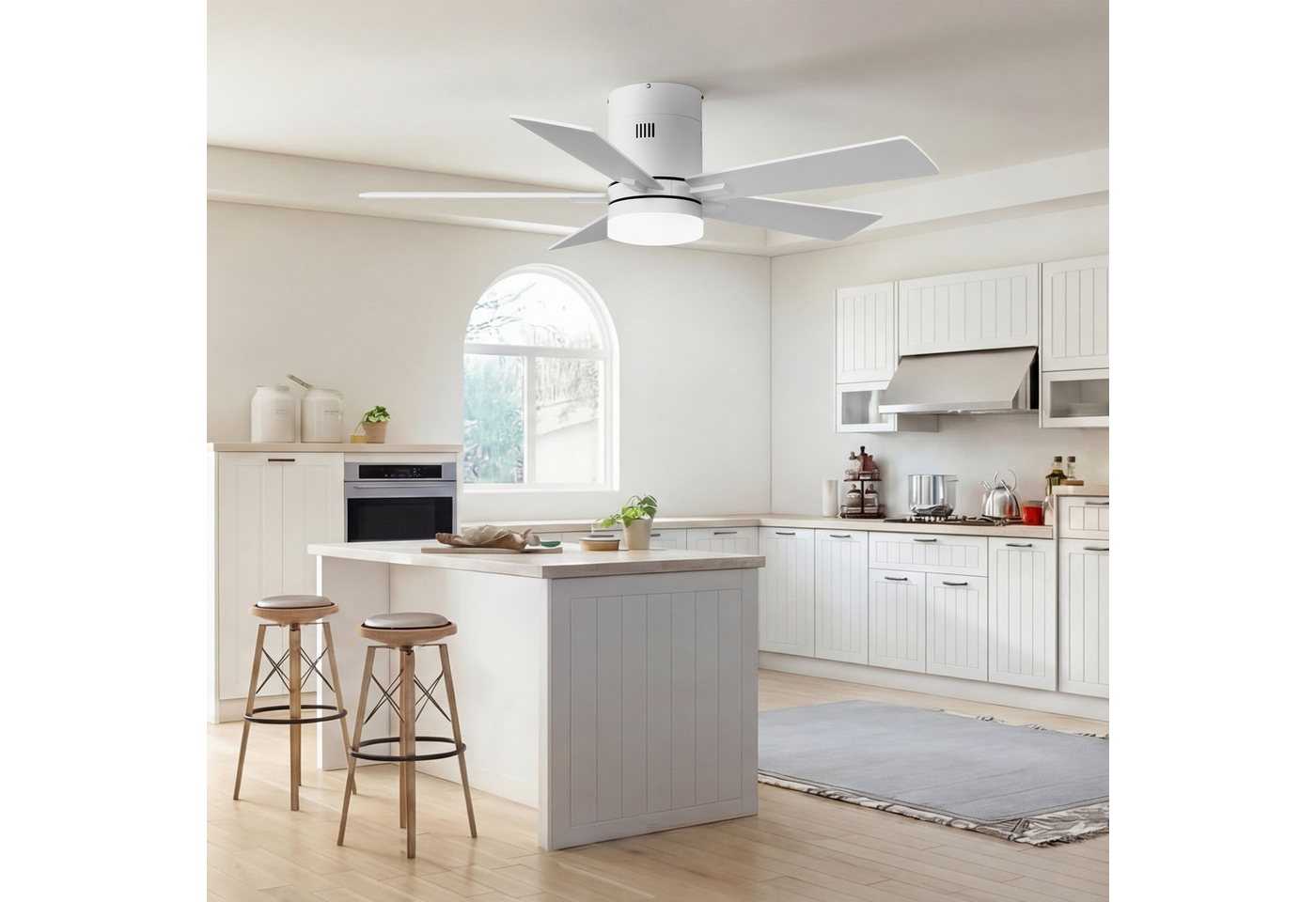 Furnishings Home Deckenventilator Ventilatorleuchte mit Licht Deckenlampe mit Fernbedienung DC 6 Stufen, Durchmesser 132 cm, Dimmbare LED, Sommer/Winterfunktion, 5 Flügel