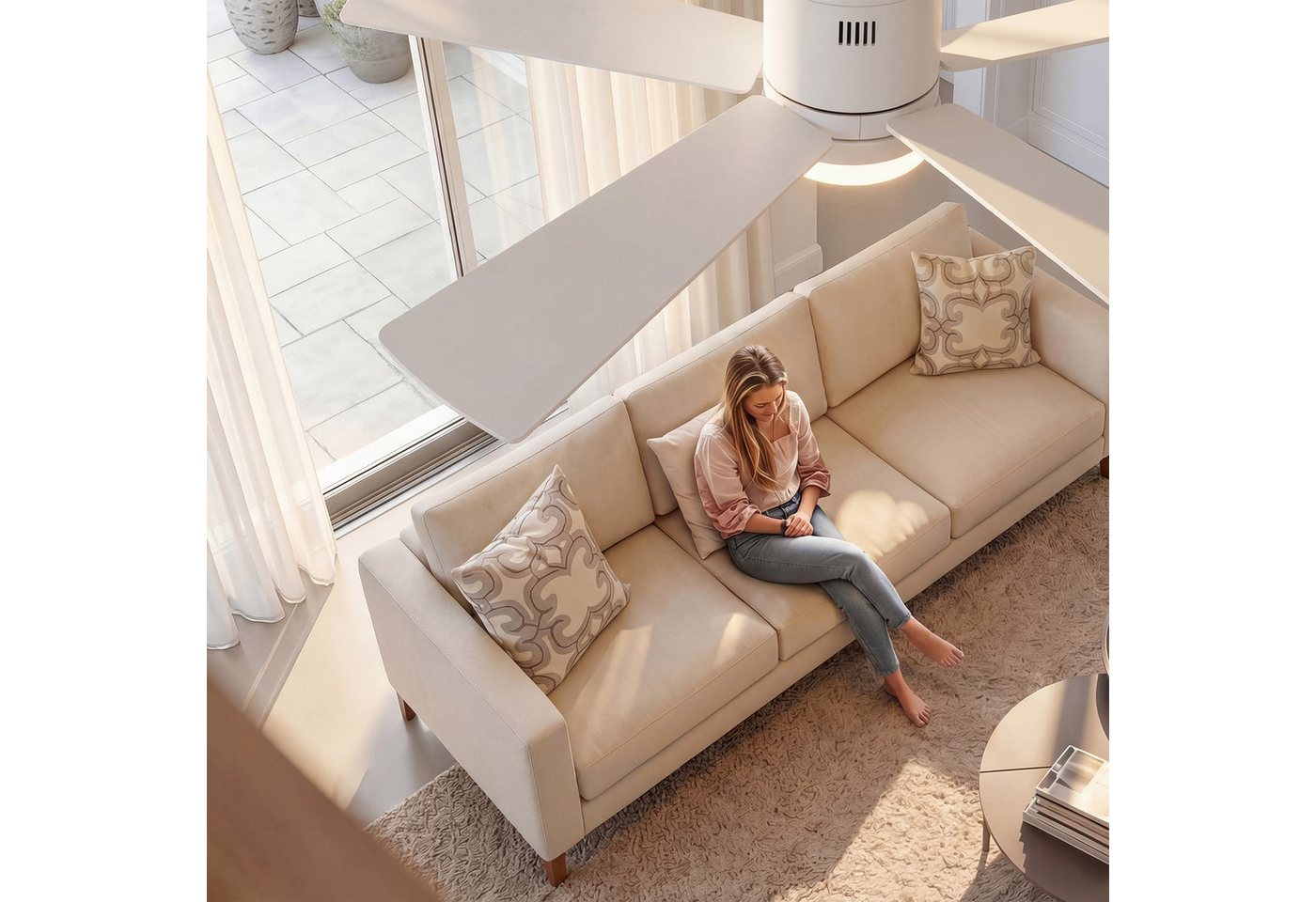 Furnishings Home Deckenventilator Ventilatorleuchte mit Licht Deckenlampe mit Fernbedienung DC 6 Stufen, Durchmesser 132 cm, Dimmbare LED, Sommer/Winterfunktion, 5 Flügel Bild 3