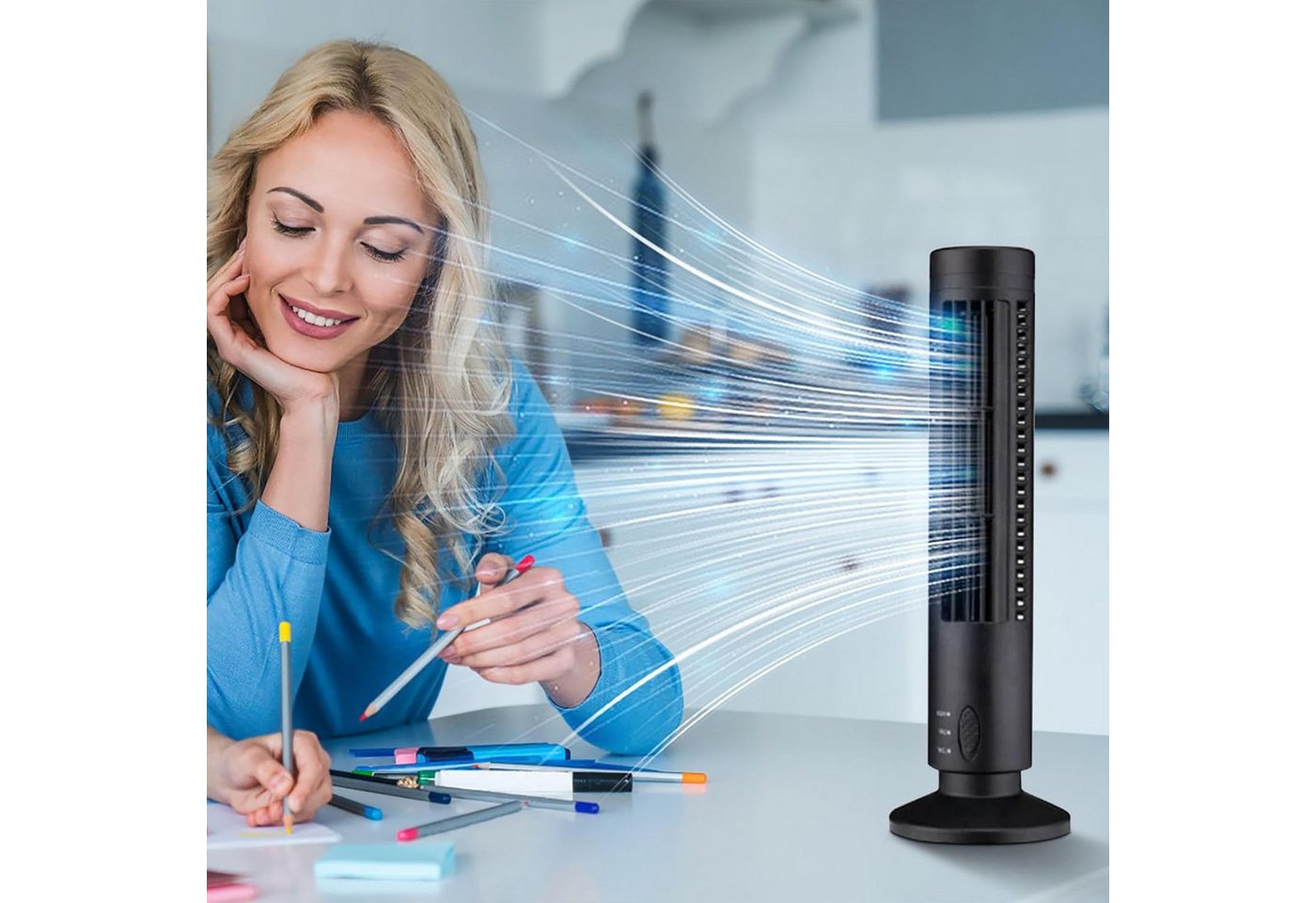 FELIXLEO Tischventilator Tragbarer Luftkühler USB Turmventilator Standventilator Black Bild 5