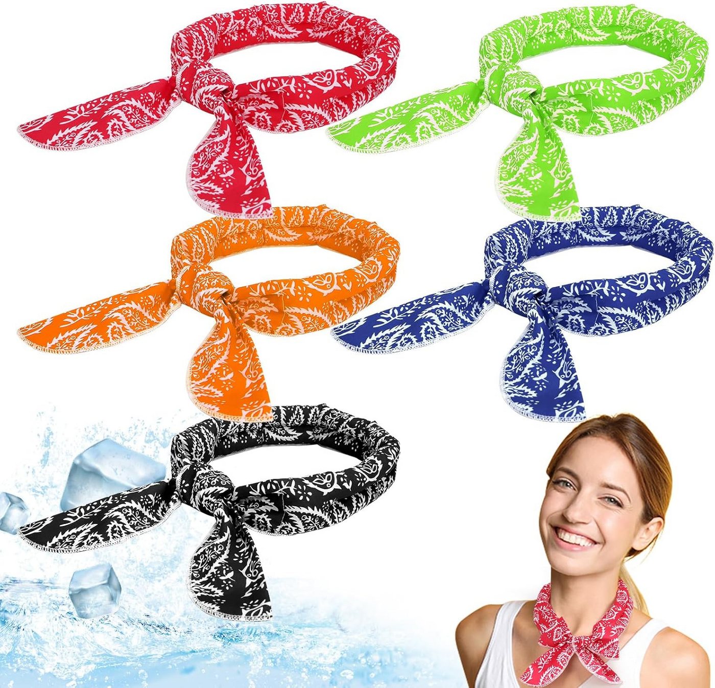 FELIXLEO Handventilator 5 Stück Kühlendes Handtuch Stirnband Kühltuch Cooling Schal Sommer Bild 4