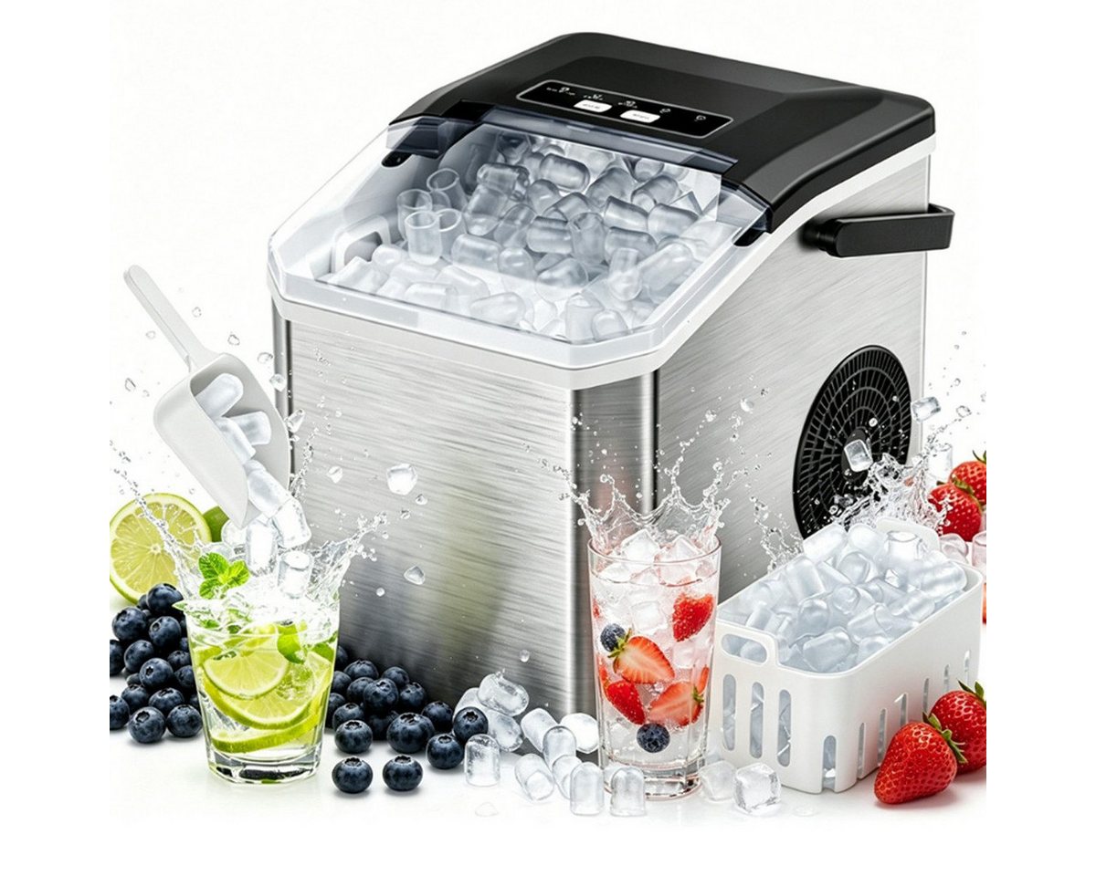 hganus Eiswürfelmaschine Ice Maker 1.3L/2 Größen/15 kg/24 H 9 Würfel in 6 Minuten, 1,3 l integrierter Wassertank, LED-Anzeige,für Küche,Büro Bild 3