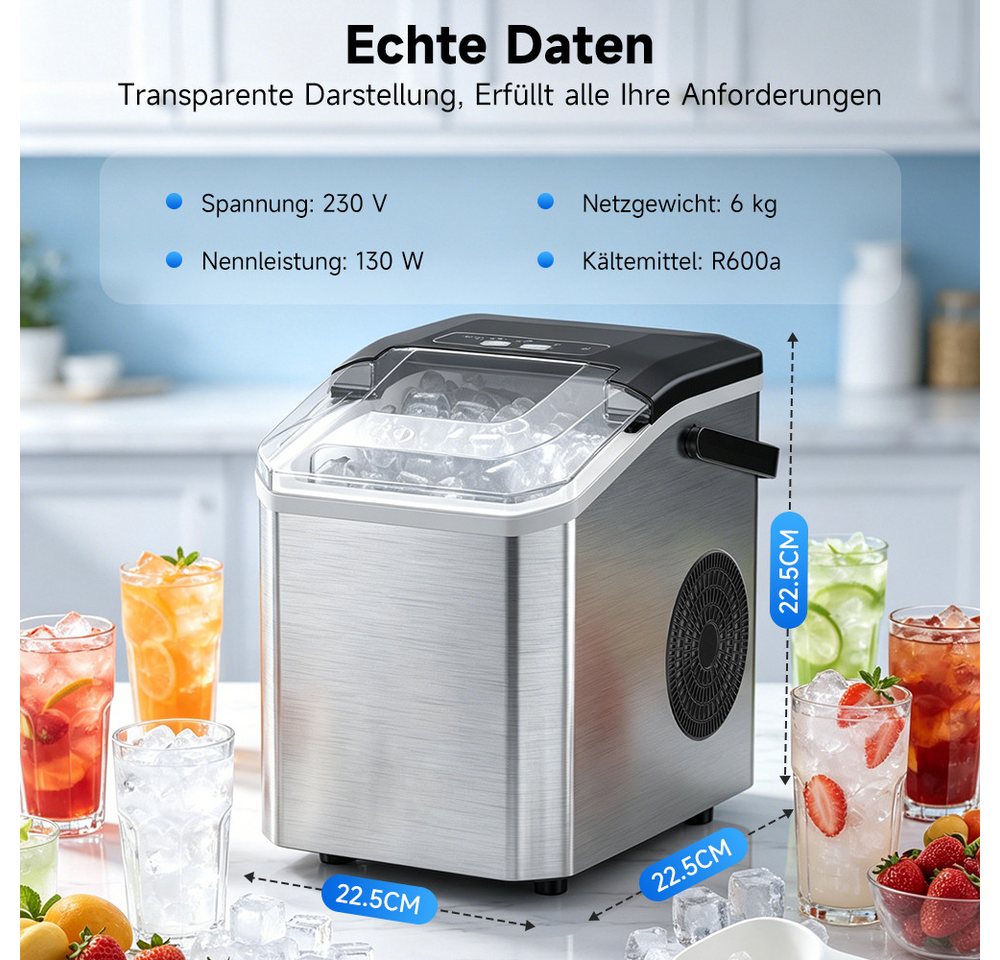 hganus Eiswürfelmaschine Ice Maker 1.3L/2 Größen/15 kg/24 H 9 Würfel in 6 Minuten, 1,3 l integrierter Wassertank, LED-Anzeige,für Küche,Büro Bild 4