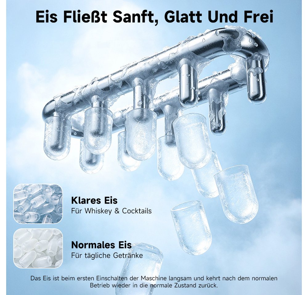 hganus Eiswürfelmaschine Ice Maker 1.3L/2 Größen/15 kg/24 H 9 Würfel in 6 Minuten, 1,3 l integrierter Wassertank, LED-Anzeige,für Küche,Büro Bild 5
