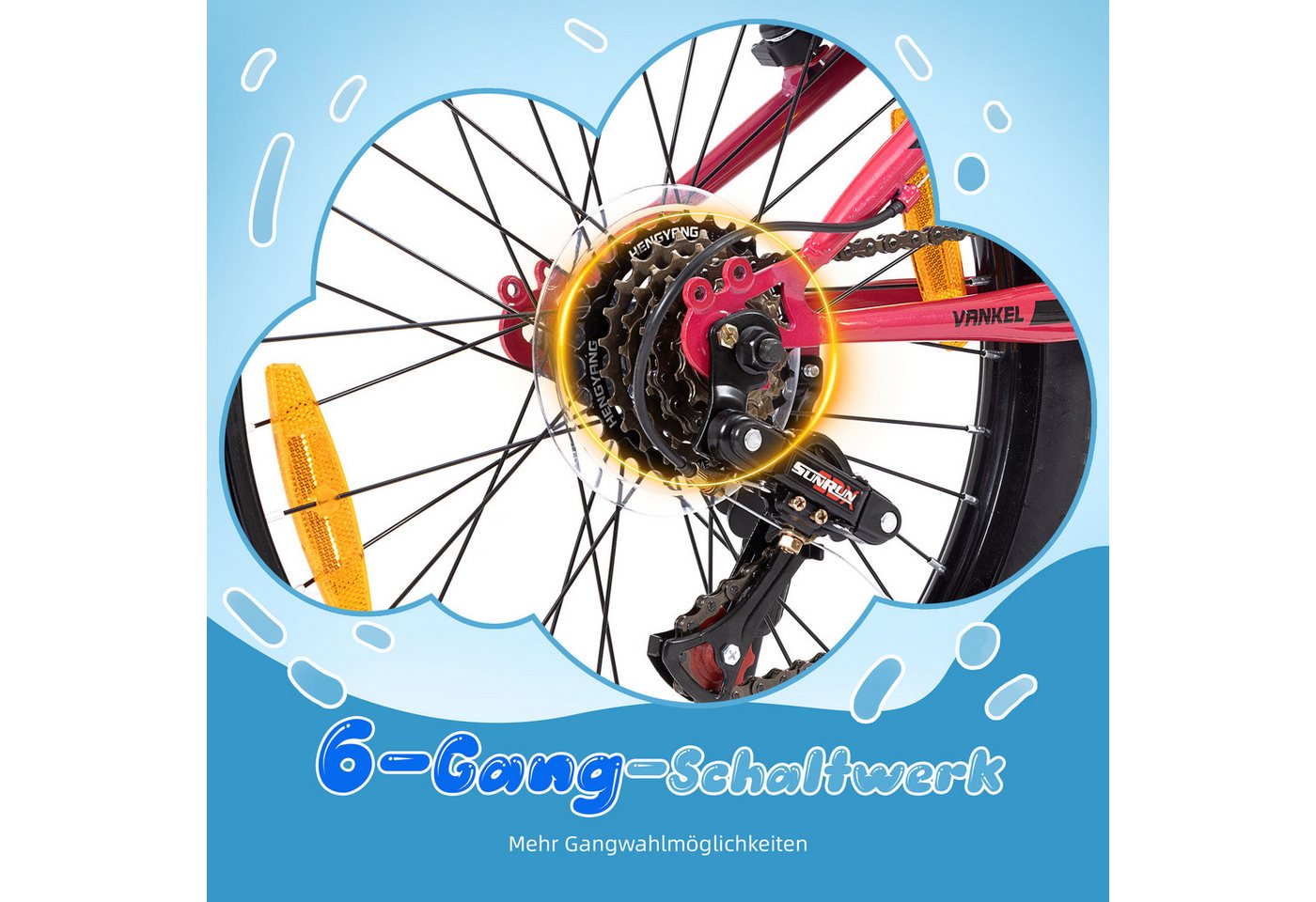 ROMICO Kinderfahrrad 20 Zoll MTB Kinderrad mit 6-Gang, Federgabel & V-Brakes, 6 Gang, Kettenschaltung, Drehgriffschaltung, Reflektoren, verstellbarer Sattel, ab 6 Jahren Bild 4