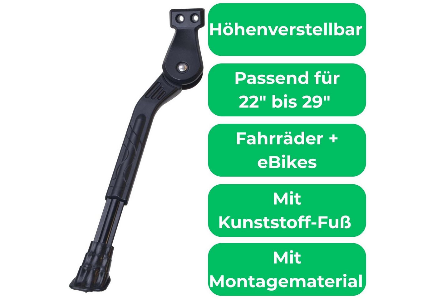 Diedrich Filmer GmbH Fahrrad-Seitenständer Hinterbauständer 18mm verstellbar Alu Stabil, (Set, 1x Ständer mit Montagematerial), 22" 24" 26" 27,5" 28" 29" Zoll Ständer Seitenständer Fahrad e-Bike Bild 3