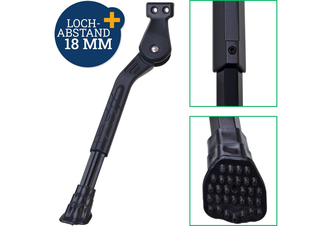 Diedrich Filmer GmbH Fahrrad-Seitenständer Hinterbauständer 18mm verstellbar Alu Stabil, (Set, 1x Ständer mit Montagematerial), 22" 24" 26" 27,5" 28" 29" Zoll Ständer Seitenständer Fahrad e-Bike Bild 4