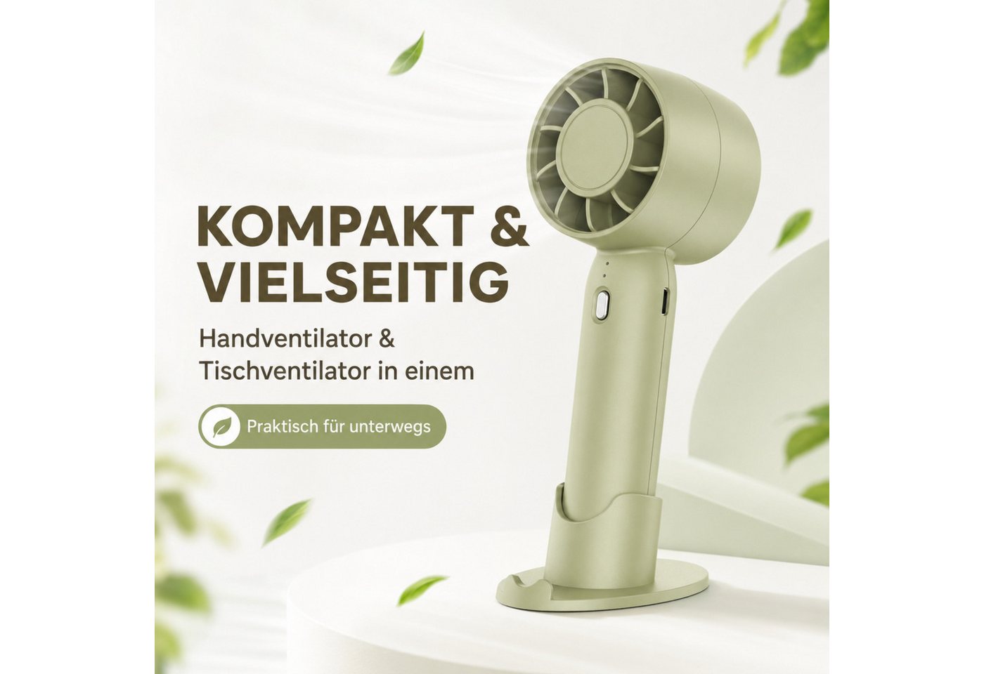 HS.SUPPLY Handventilator Mini Ventilator mit Akku, 3 Stufen, Standfuß, leise & tragbar, 2-in-1 Hand- und Tischventilator mit 3 Geschwindigkeitsstufen
