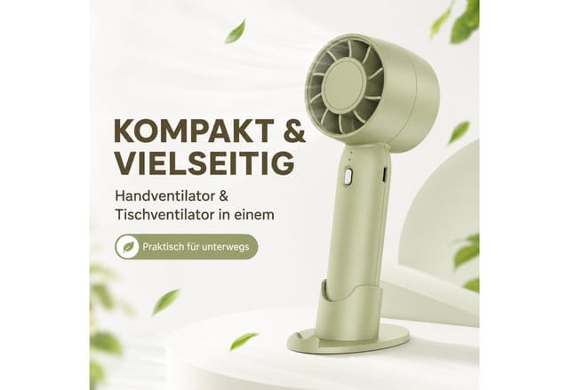 HS.SUPPLY Handventilator Mini Ventilator mit Akku, 3 Stufen, Standfuß, leise & tragbar, 2-in-1 Hand- und Tischventilator mit 3 Geschwindigkeitsstufen