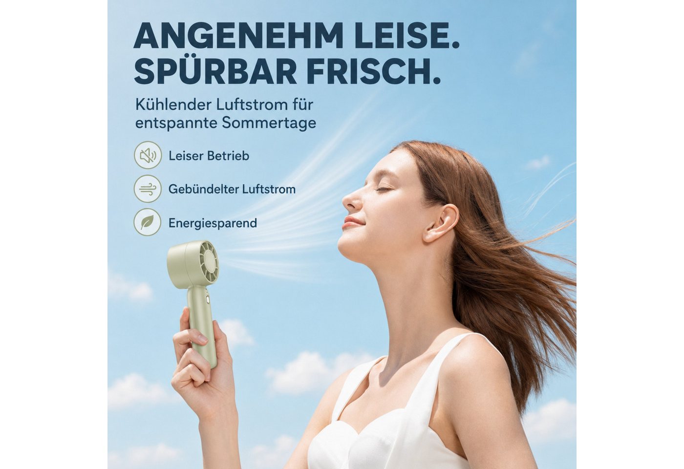 HS.SUPPLY Handventilator Mini Ventilator mit Akku, 3 Stufen, Standfuß, leise & tragbar, 2-in-1 Hand- und Tischventilator mit 3 Geschwindigkeitsstufen Bild 3