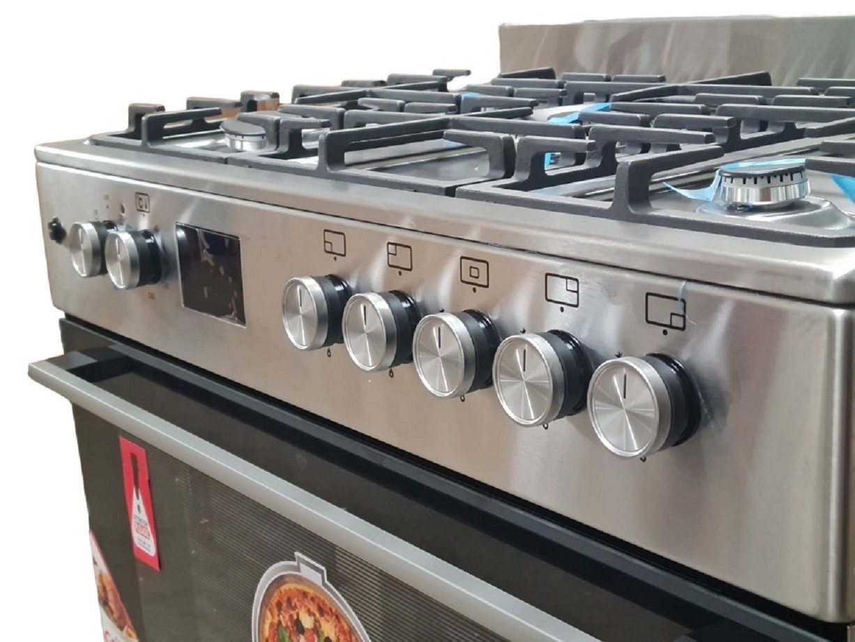 Gasline Gas-Standherd mit Elektro-Gas Backofen, Elektro Oberhitze + Gas Unterhitze, GAG90PINEX, mit 1-fach-Teleskopauszug, Vollzündsicherung, 90 cm breit mit WOK Brenner und Drehspieß Erdgas/Propangas Bild 2