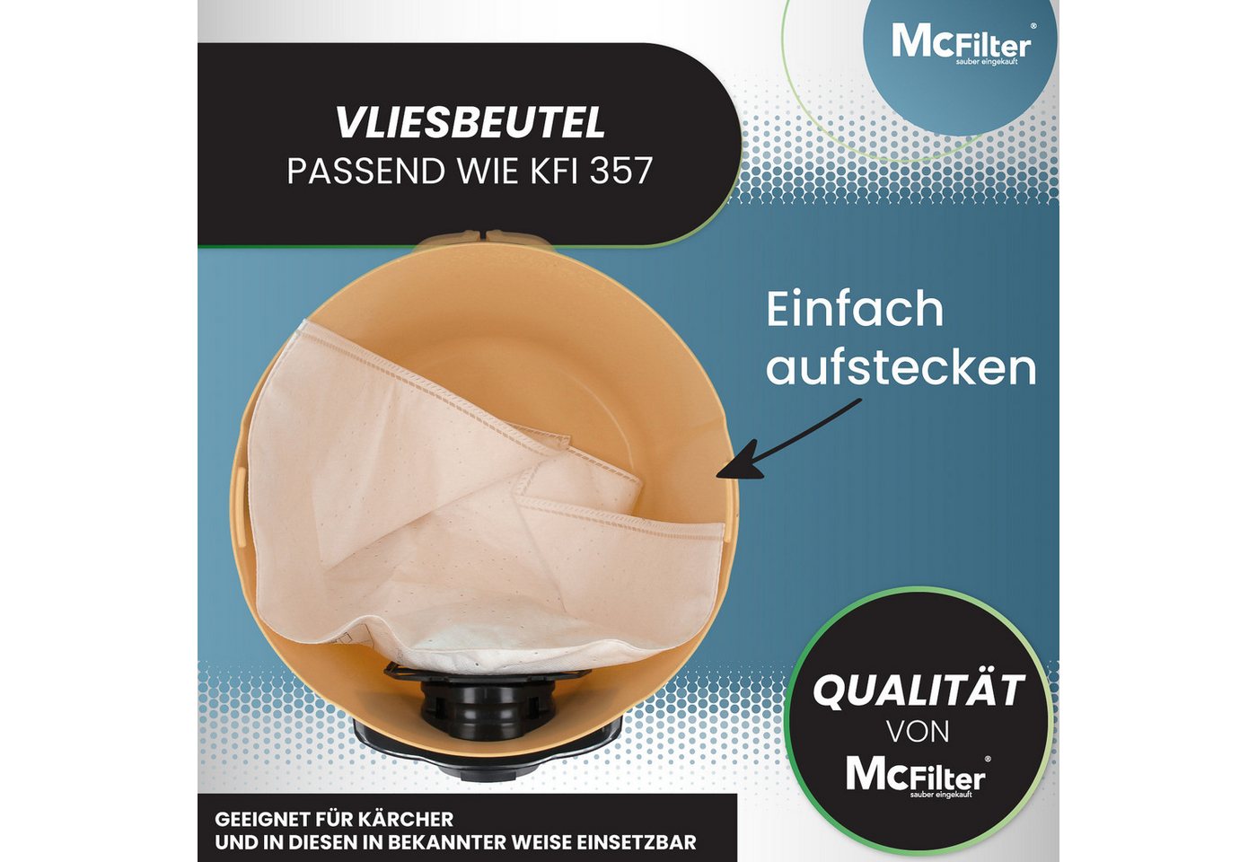 McFilter Staubsaugerbeutel Staubbeutel, passend für Kärcher KFI 357, WD 2 Plus, WD 3 Serie, KWD 1-3, SE 4001, SE 4002, 20 St., wie 2.863-314.0, für Nass-/Trockensauger, Kunststoffdeckscheibe