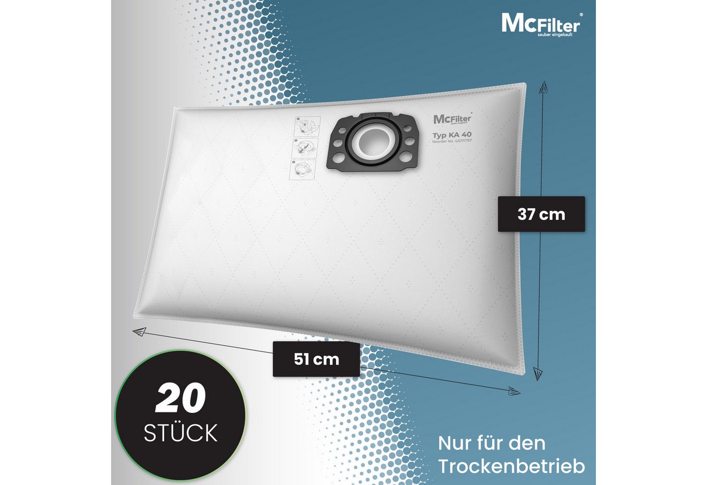 McFilter Staubsaugerbeutel Staubbeutel, passend für Kärcher KFI 357, WD 2 Plus, WD 3 Serie, KWD 1-3, SE 4001, SE 4002, 20 St., wie 2.863-314.0, für Nass-/Trockensauger, Kunststoffdeckscheibe Bild 2