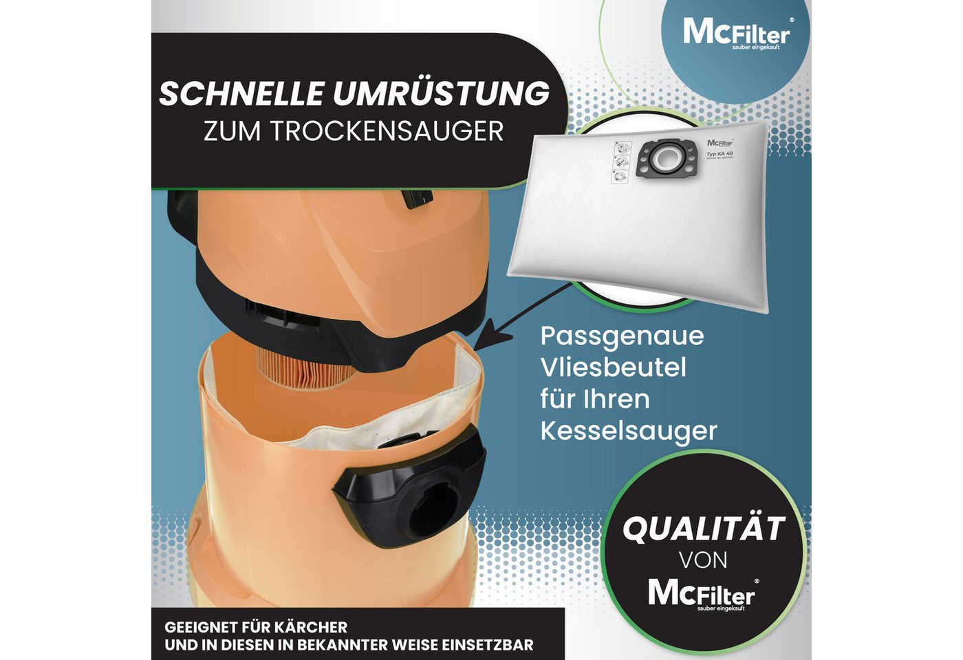 McFilter Staubsaugerbeutel Staubbeutel, passend für Kärcher KFI 357, WD 2 Plus, WD 3 Serie, KWD 1-3, SE 4001, SE 4002, 20 St., wie 2.863-314.0, für Nass-/Trockensauger, Kunststoffdeckscheibe Bild 5
