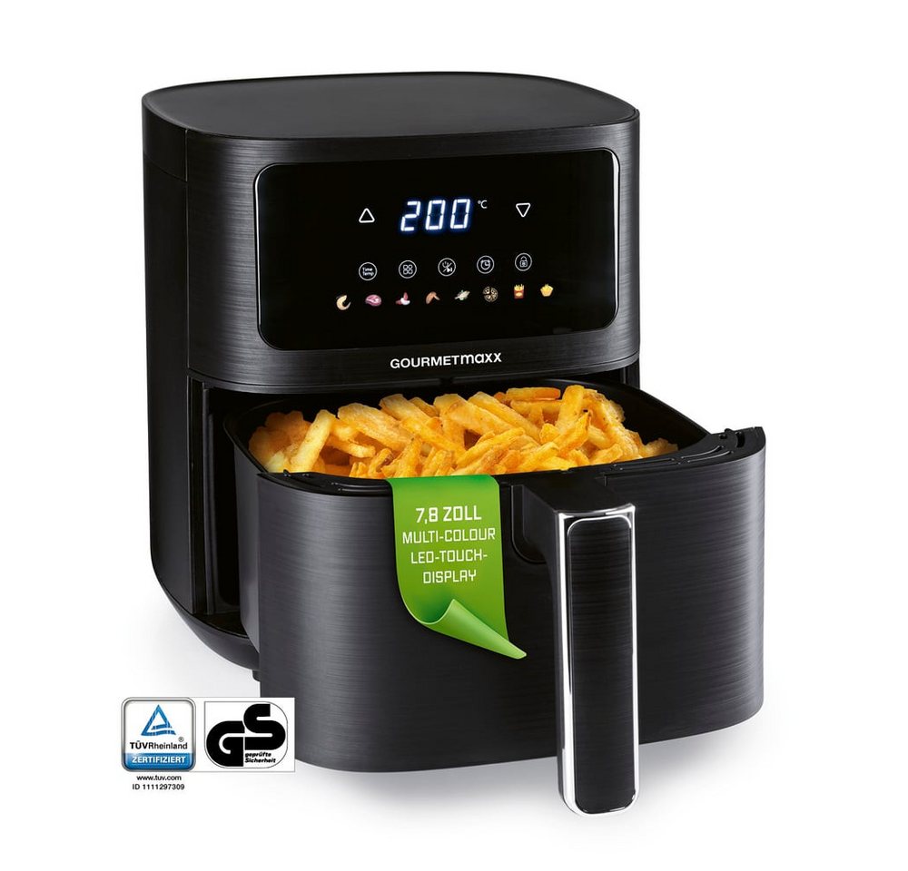 GOURMETmaxx Heißluftfritteuse Digital 4,5l 1500W schwarz mit Farbdisplay vorne, 1500 W, Heißluftzirkulation LED-Touch Pommes Steak wenig Fett 8 Programme Bild 3