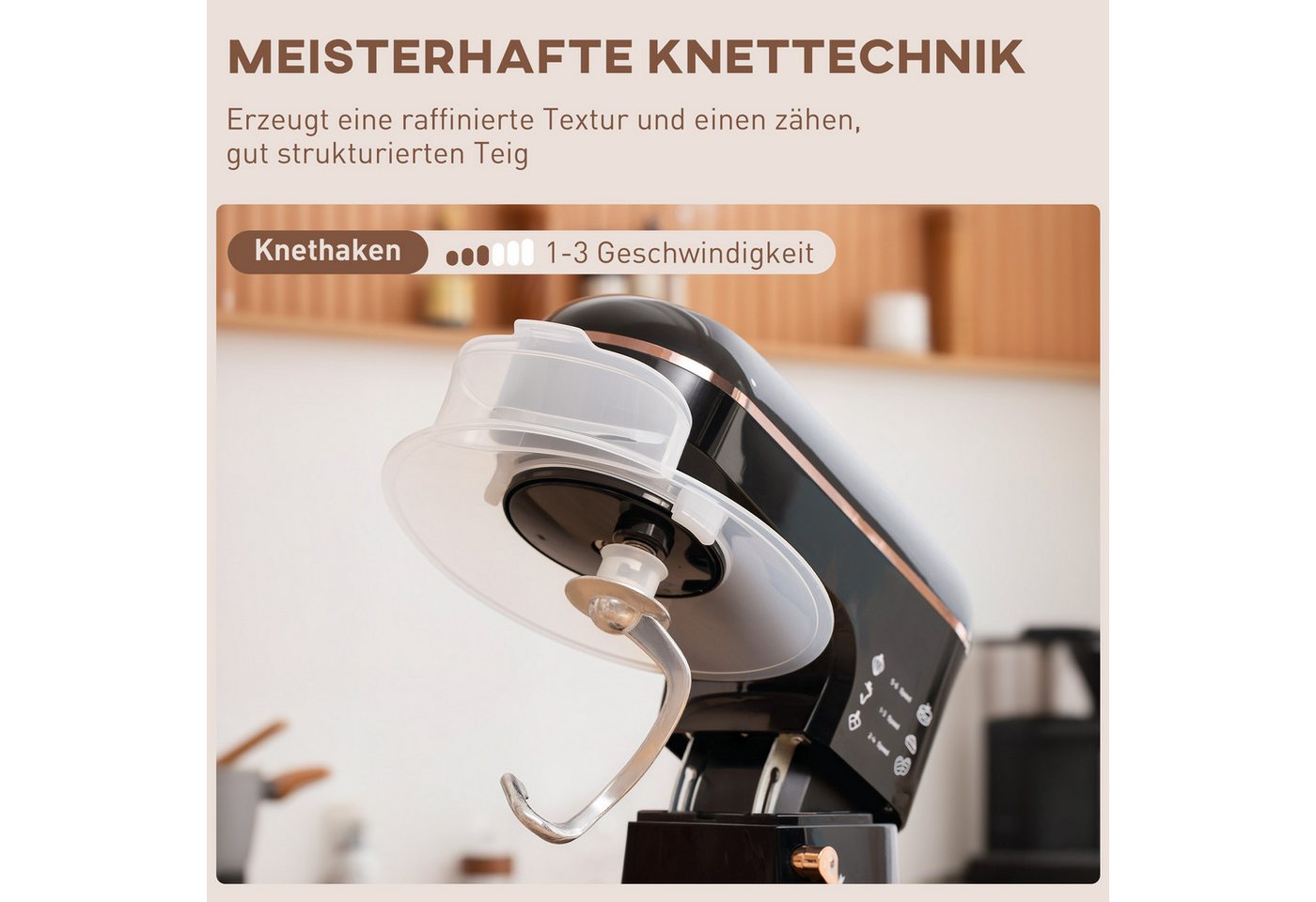 HOMCOM Küchenmaschine 800-251V91BK, 1400 W, 5.5 l Schüssel, mit Rührhaken, Schlagbesen, Spritzschutz, Teigschaber und Eiertrenner Bild 2