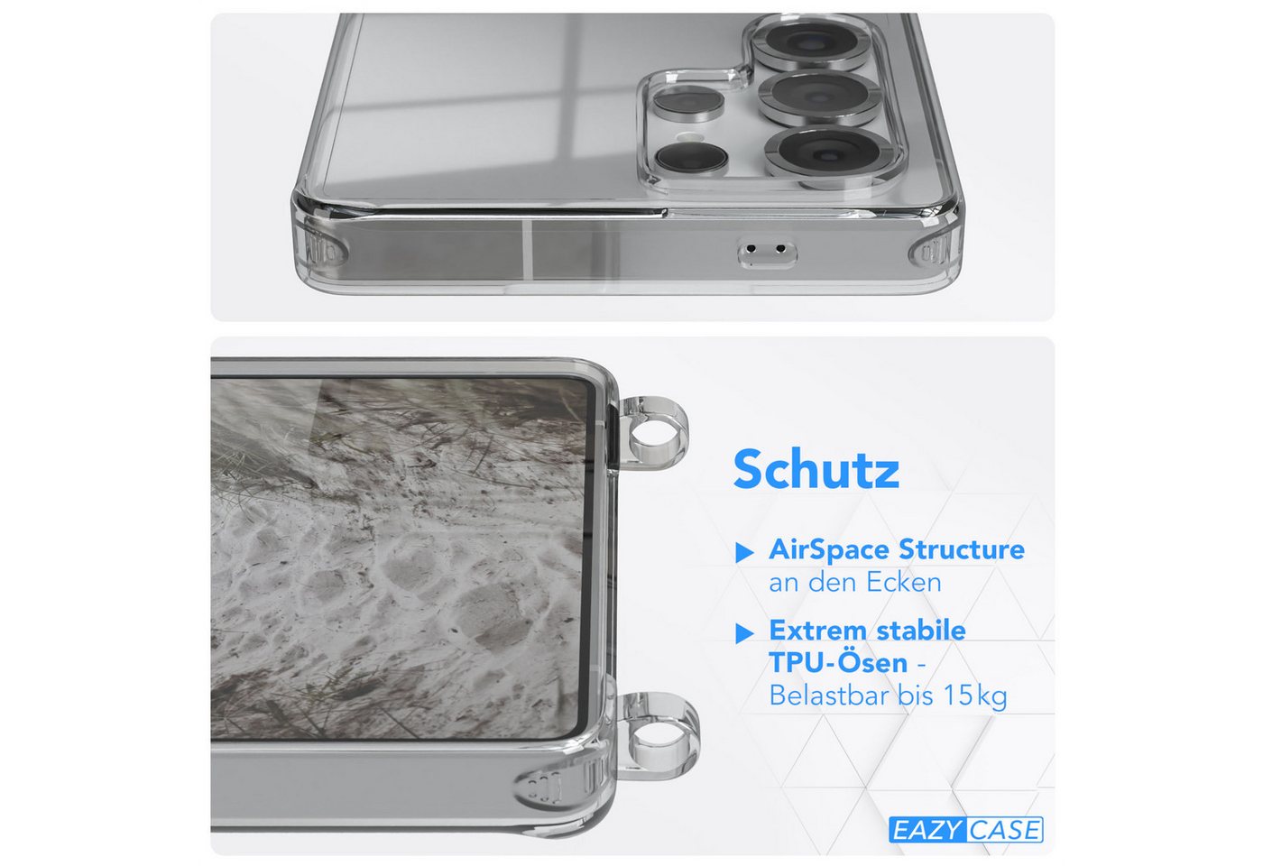 EAZY CASE Handykette Hülle mit Kette für Samsung Galaxy S25 Ultra 6,9 Zoll, Hülle Smartphonekette für Unterwegs Festivalhülle Transparent Weiß