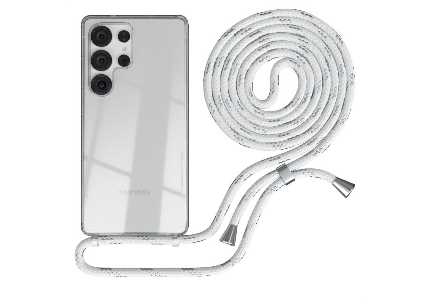EAZY CASE Handykette Hülle mit Kette für Samsung Galaxy S25 Ultra 6,9 Zoll, Hülle Smartphonekette für Unterwegs Festivalhülle Transparent Weiß Bild 3