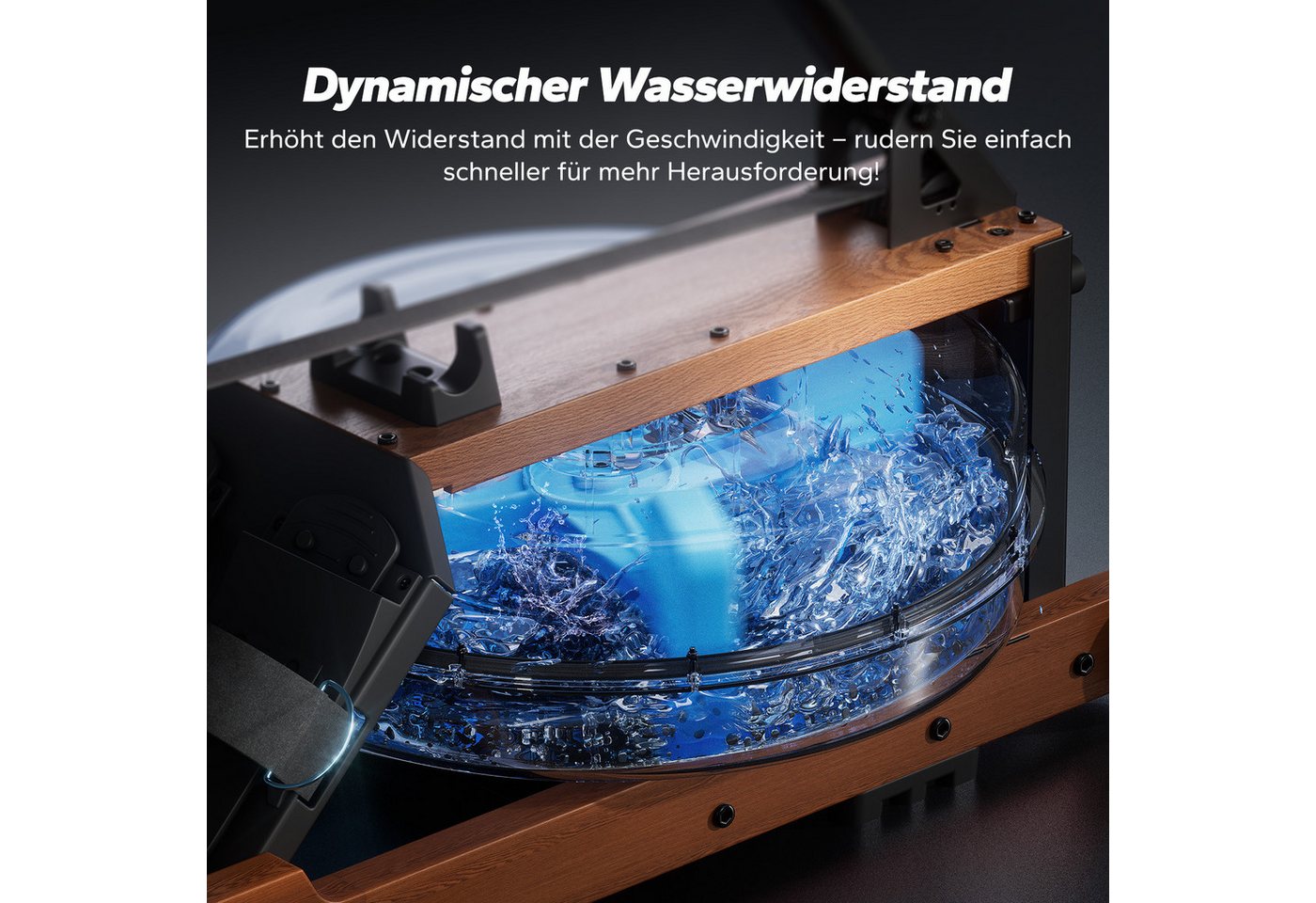 MERACH Rudergerät für Zuhause aus Massivholz, Klappbares Wasserrudergerät (Hochwertige Holzkonstruktion, Dual-Slide-Rail, Kompatibel Kinomap, mit Bluetooth exklusiver APP, interaktiven Karten Spiel, Tabletständer), Leicht zu Montieren, Belastbar bis 180kg, Grünes Fitnessgerät