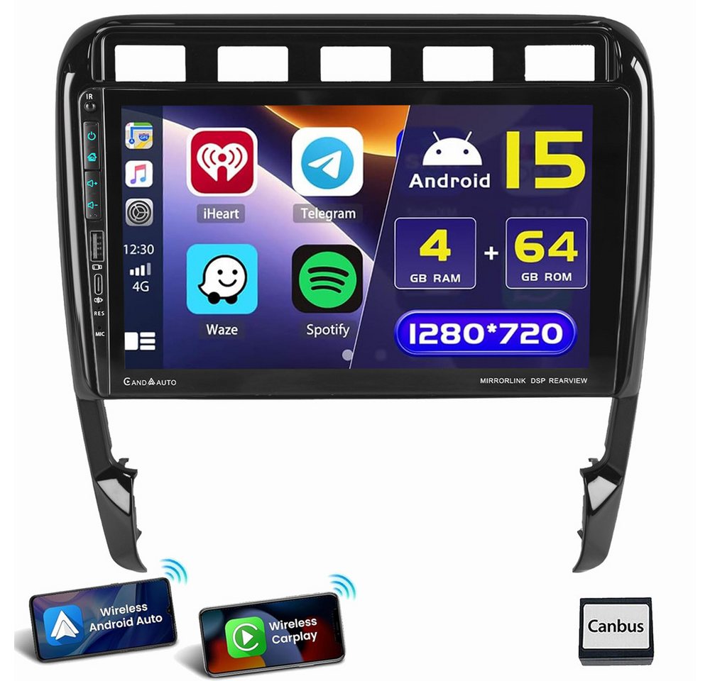 ESSGOO 9“ Für Porsche Cayenne 9PA 2002-2010 CarPlay Autoradio (RDS, 4+64GB optional, Digitalradio (DAB), FM, Apple Carplay Android Auto GPS Navi WIFI BT EQ)