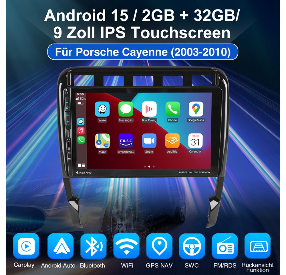 ESSGOO 9“ Für Porsche Cayenne 9PA 2002-2010 CarPlay Autoradio (RDS, 4+64GB optional, Digitalradio (DAB), FM, Apple Carplay Android Auto GPS Navi WIFI BT EQ) Bild 2