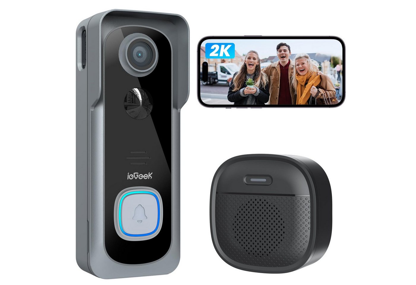 TWUFY Smart Home Türklingel 2K Kabellose Video Türklingel mit Kamera & Akku, 166° Blickwinkel (Außenbereich, Aussen, Drinnen, OTA-Upgrades, 4800mAh Akku, Kabellose Installation, 2,4-GHz-WiFi, Zwei-Wege-Audio, 3MP Auflösung, Nachtsicht, KI-Bewegungserkennung, 166° Weitwinkel, 107° Weitwinkel, App-Steuerung) Bild 5