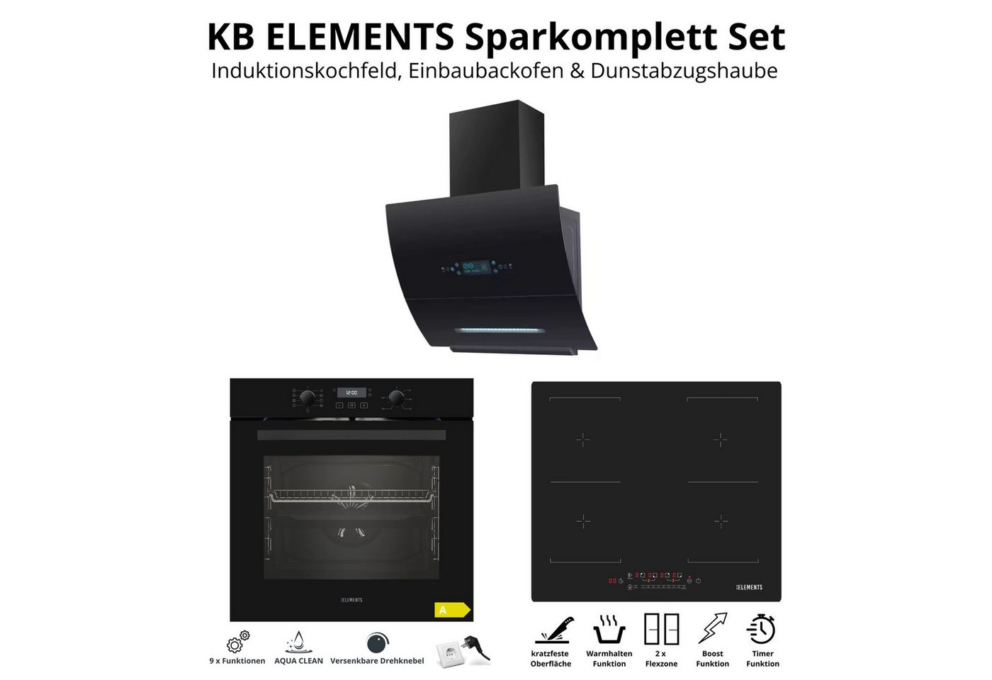 KB Elements Induktions Herd-Set Kratzfestes Induktion 60 cm mit Einbaubackofen 60 cm, Air Fry, Steam Clean, 2 Flexzonen & AntiScratch-Oberfläche Bild 2