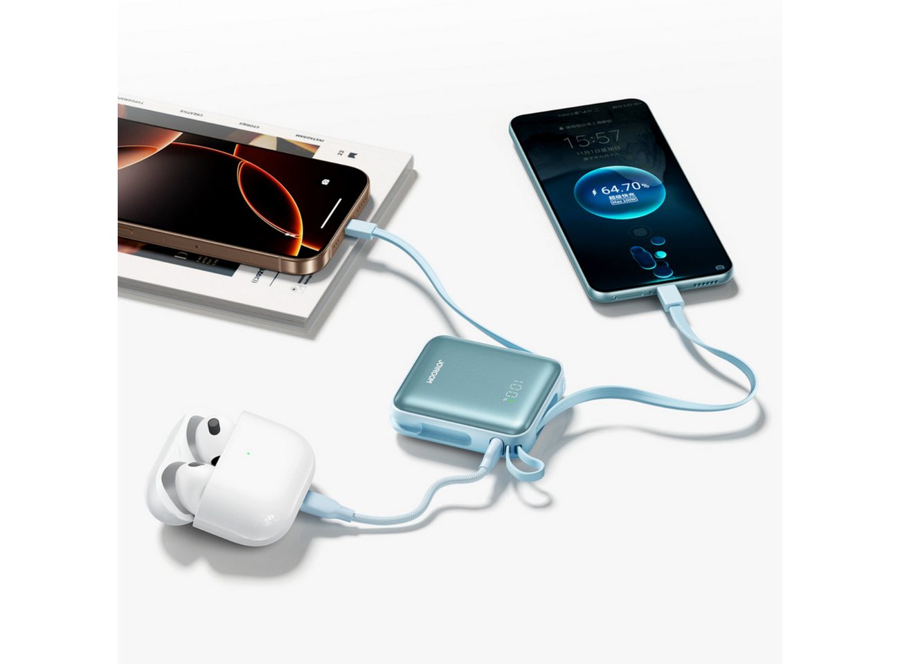 JOYROOM JR-PBF27 Powerbank Powerbank JR-PBF27 10000 mAh (5, 9, 12 V), 22,5W Powerbank mit integrierten Kabeln und LED-Anzeige Bild 3