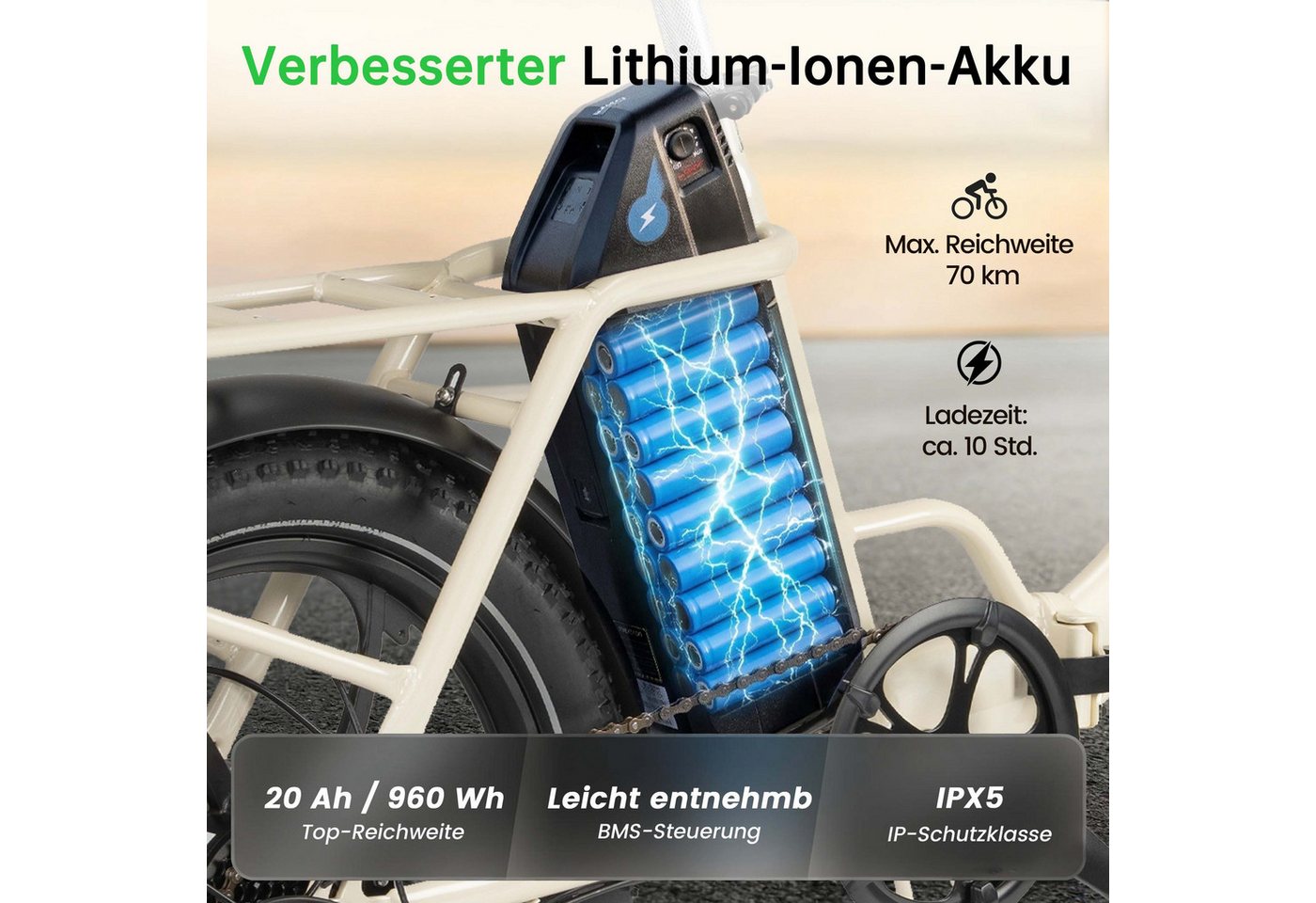 Vankel E-Bike Faltrad E1 Faltbares Damen u. Herren E-Fahrrad 960WH Pedelec,20AH 120 km, Kettenschaltung, Heckmotor, 960 Wh, 20x3'' Klapprad, Pedelec E-Citybike mit Tiefeinstieg, faltbar, E-bikes
