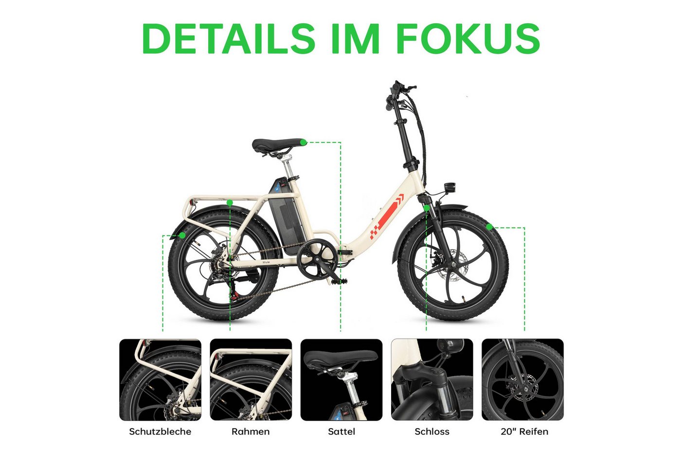 Vankel E-Bike Faltrad E1 Faltbares Damen u. Herren E-Fahrrad 960WH Pedelec,20AH 120 km, Kettenschaltung, Heckmotor, 960 Wh, 20x3'' Klapprad, Pedelec E-Citybike mit Tiefeinstieg, faltbar, E-bikes Bild 5