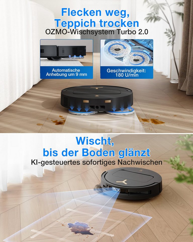 ECOVACS Saugroboter DEEBOT T50ProOmniGen3, 25000 Pa(Upgrade von T50 Pro Gen2/T50 Gen3), Reinigung des Mopps bei 75°C, Heißlufttrocknung, 81 mm, AIVI 3D 3.0, autom. Zugabe v. Reinigungslösung Bild 5