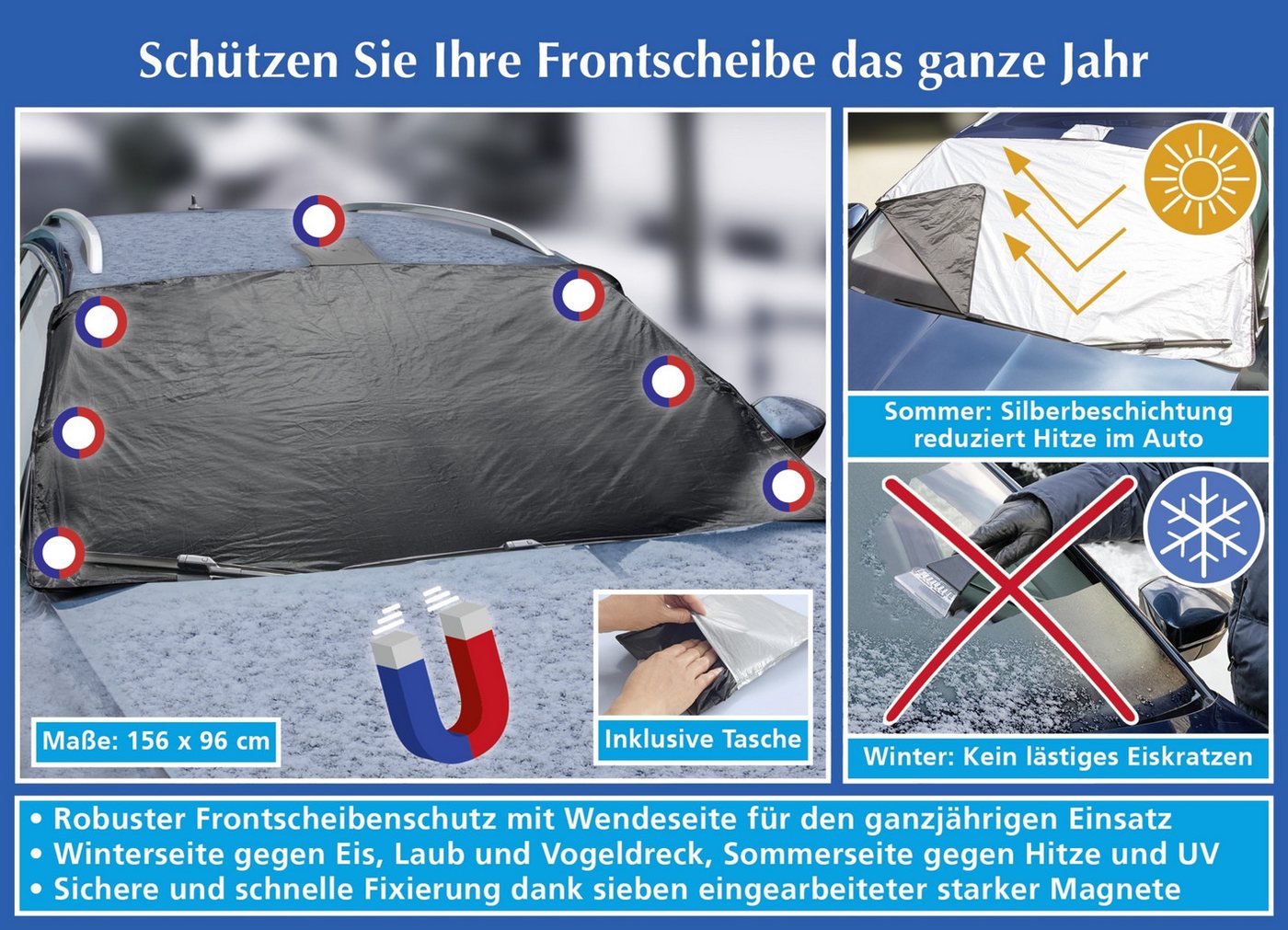 Maximex Frontscheibenabdeckung Frontscheibenschutz magnetisch Maße 156 x 96 cm, 156.00 x 96.00 cm, (1-St) Bild 4