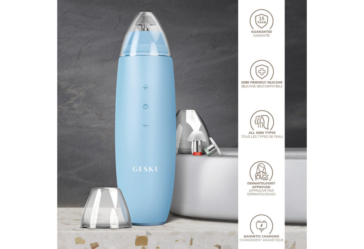 GESKE German Beauty Tech Mikrodermabrasionsgerät SmartAppGuided™ MicroDermabrasion Blackhead Remover 7 in 1, Packung (Gerät & USB-Ladekabel), 17-tlg., Gerät inkl. kostenloser APP (SmartAppGuided Device), Mit der GESKE App erhältst Du deine personalisierte Hautpflegeroutine. Bild 2