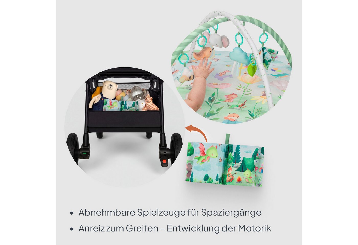lionelo Spielmatte INGA (Set, Set mit Spielmatte, 2 Spielbögen und 7 Spielzeugen), Spielmatte/Halb-Laufgitter/7 Spielzeuge/Beißring Bild 2