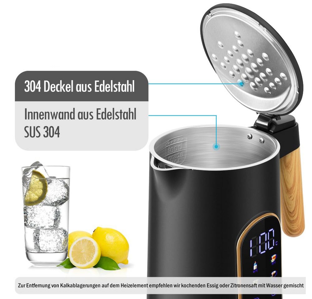 Minicloss Wasserkocher Edelstahl Wasserkocher 1,7 L mit Temperatureinstellung Temperaturwahl, 40-100°C I Temperatur Einstellbar Kessel I Warmhaltefunktion Bild 2
