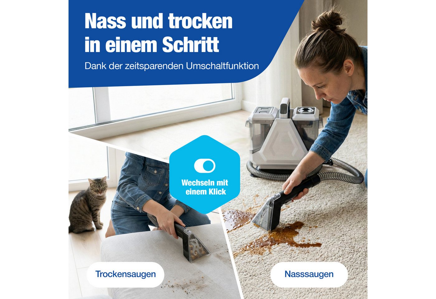 NTG Teppichreinigungsgerät, Tragbarer Nass- & Trockensauger, Polsterreiniger Gerät, 550 W, beutellos, Tiefenreinigung bis 60 °C Bild 3