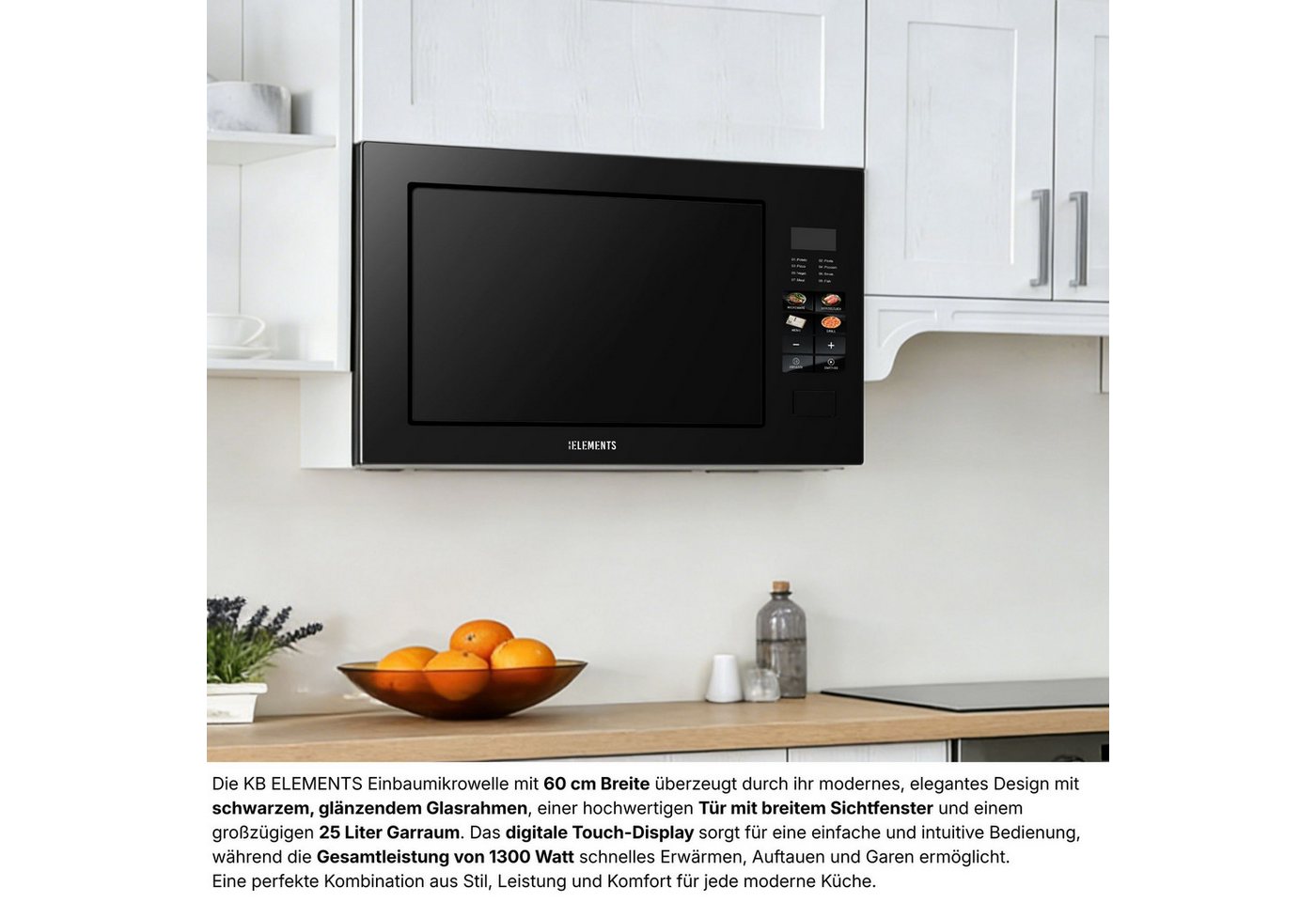 KB Elements Einbau-Mikrowelle ELK25MB1, Grill, 25 l, Full Touch Display, 25 Liter, Glasrahmen Bild 2