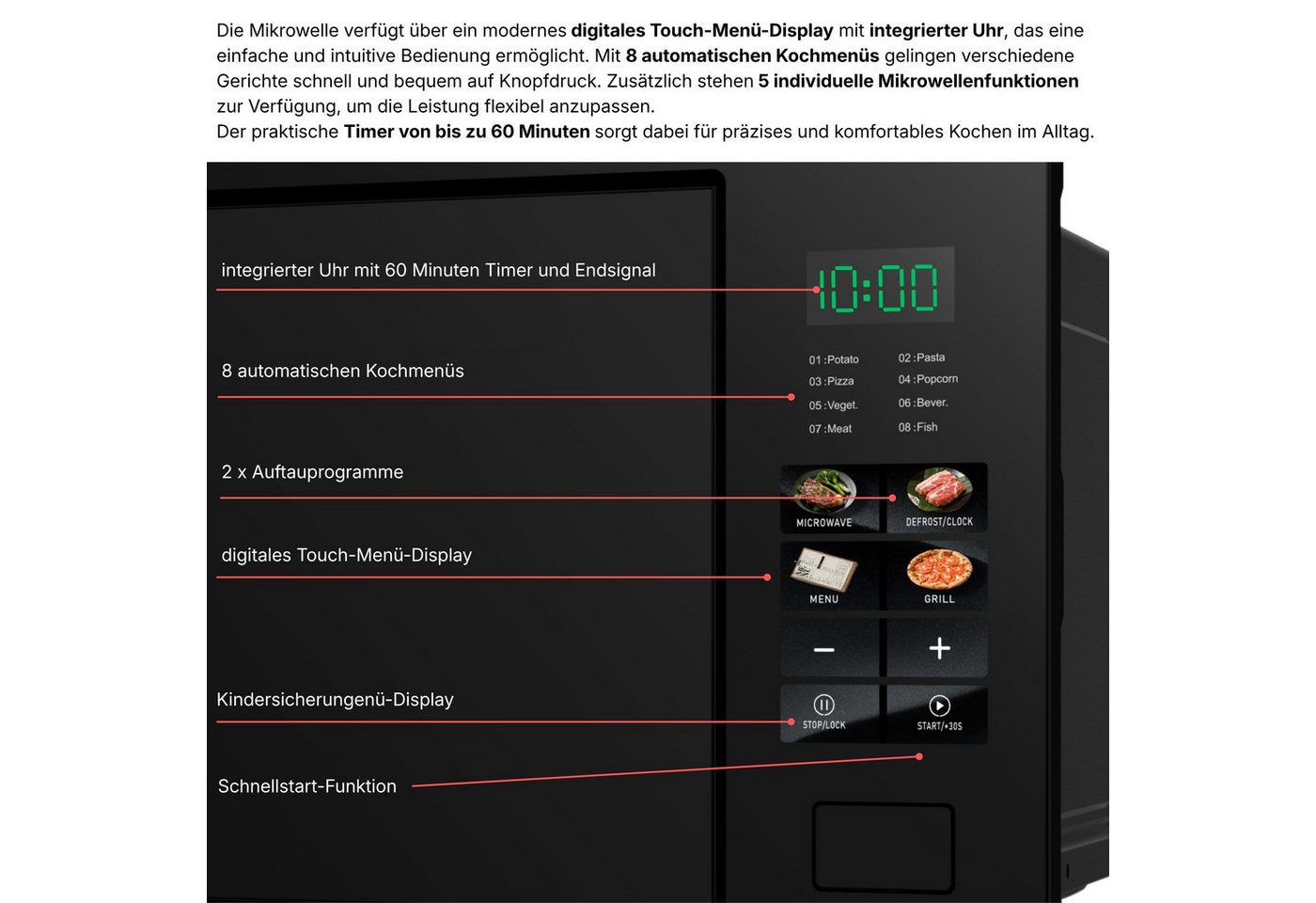 KB Elements Einbau-Mikrowelle ELK25MB1, Grill, 25 l, Full Touch Display, 25 Liter, Glasrahmen Bild 4