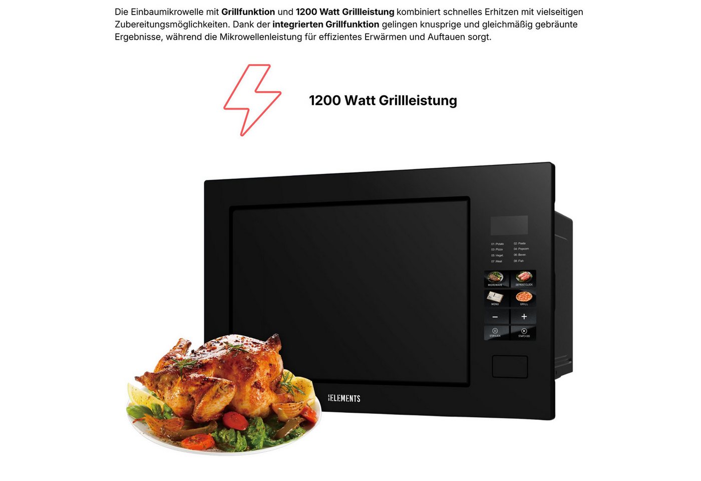 KB Elements Einbau-Mikrowelle ELK25MB1, Grill, 25 l, Full Touch Display, 25 Liter, Glasrahmen Bild 5