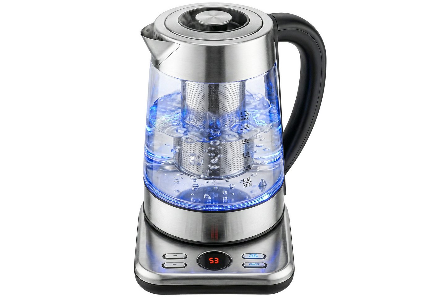 HOMCOM Wasserkocher, 1.7 l, 2200 W, 304 Edelstahl, LCD-Anzeige Bild 2