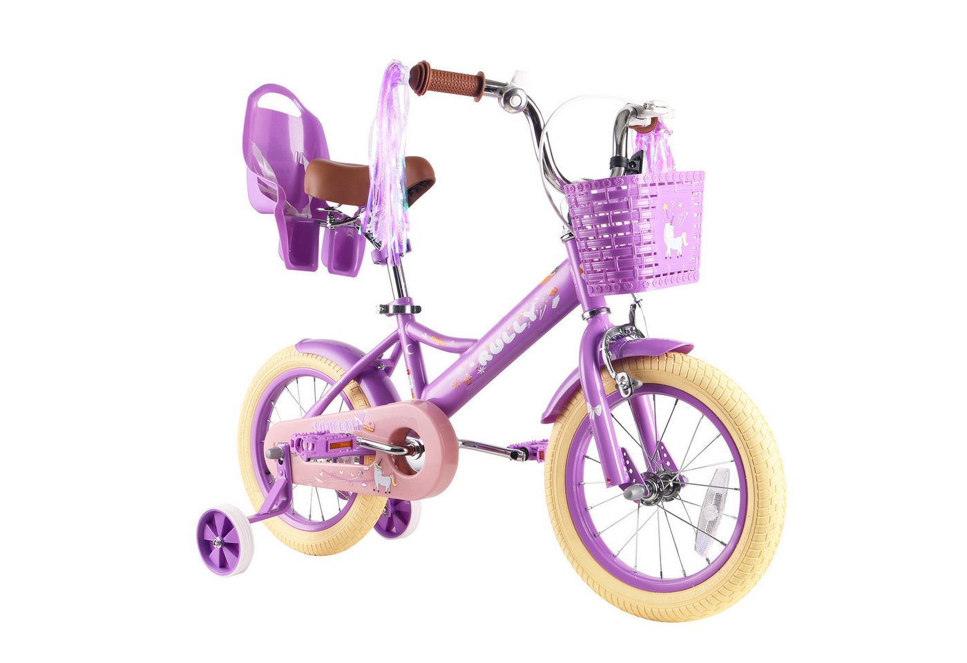 RULLY Kinderfahrrad Kinderfahrrad Mädchen 12/14/16 Zoll für 2–7 Jahre mit Stützrädern, 1 Gang, Mit Korb, Puppensitz, Stützrädern, Schutzblechen & Glocke Bild 4