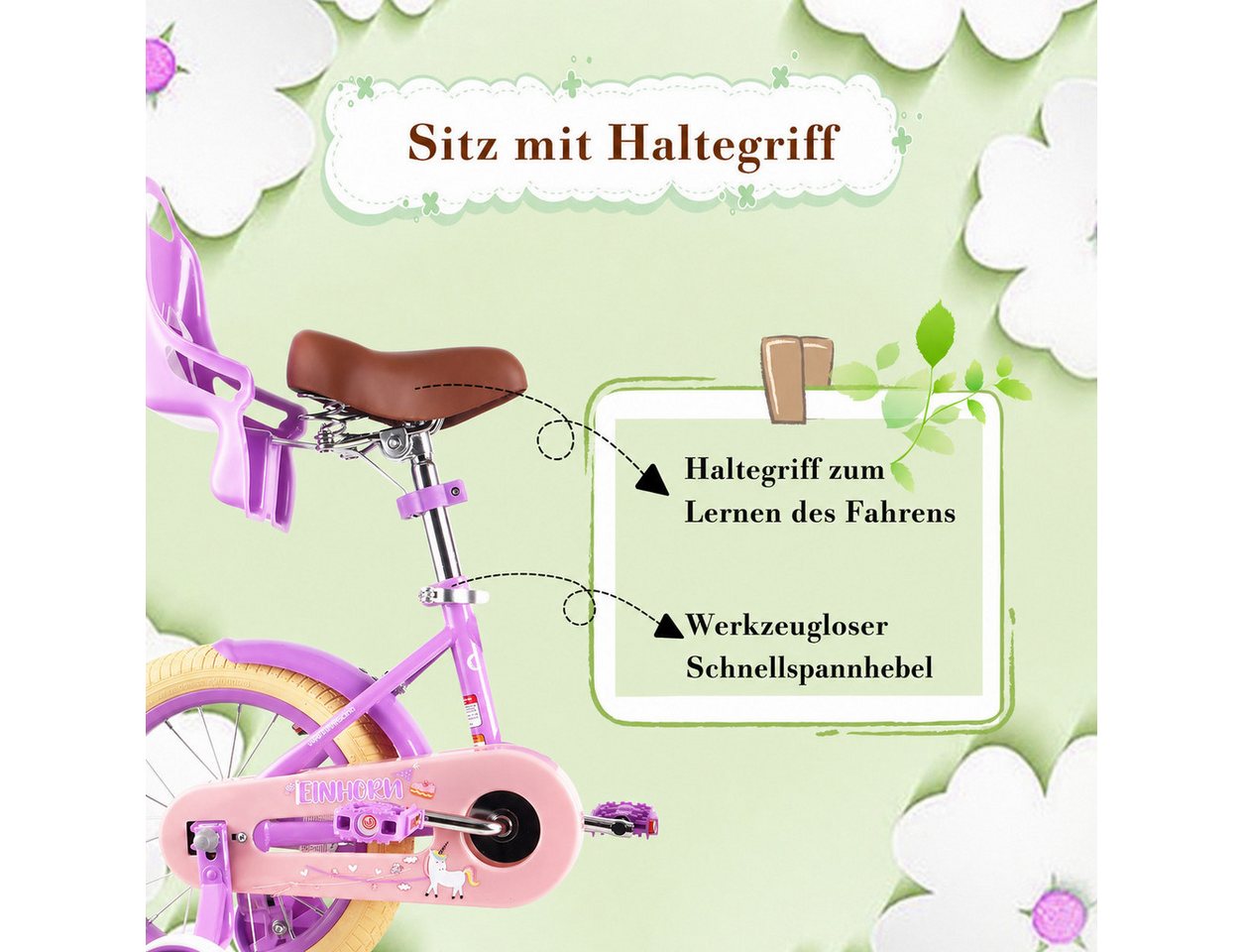 RULLY Kinderfahrrad Kinderfahrrad Mädchen 12/14/16 Zoll für 2–7 Jahre mit Stützrädern, 1 Gang, Mit Korb, Puppensitz, Stützrädern, Schutzblechen & Glocke Bild 5