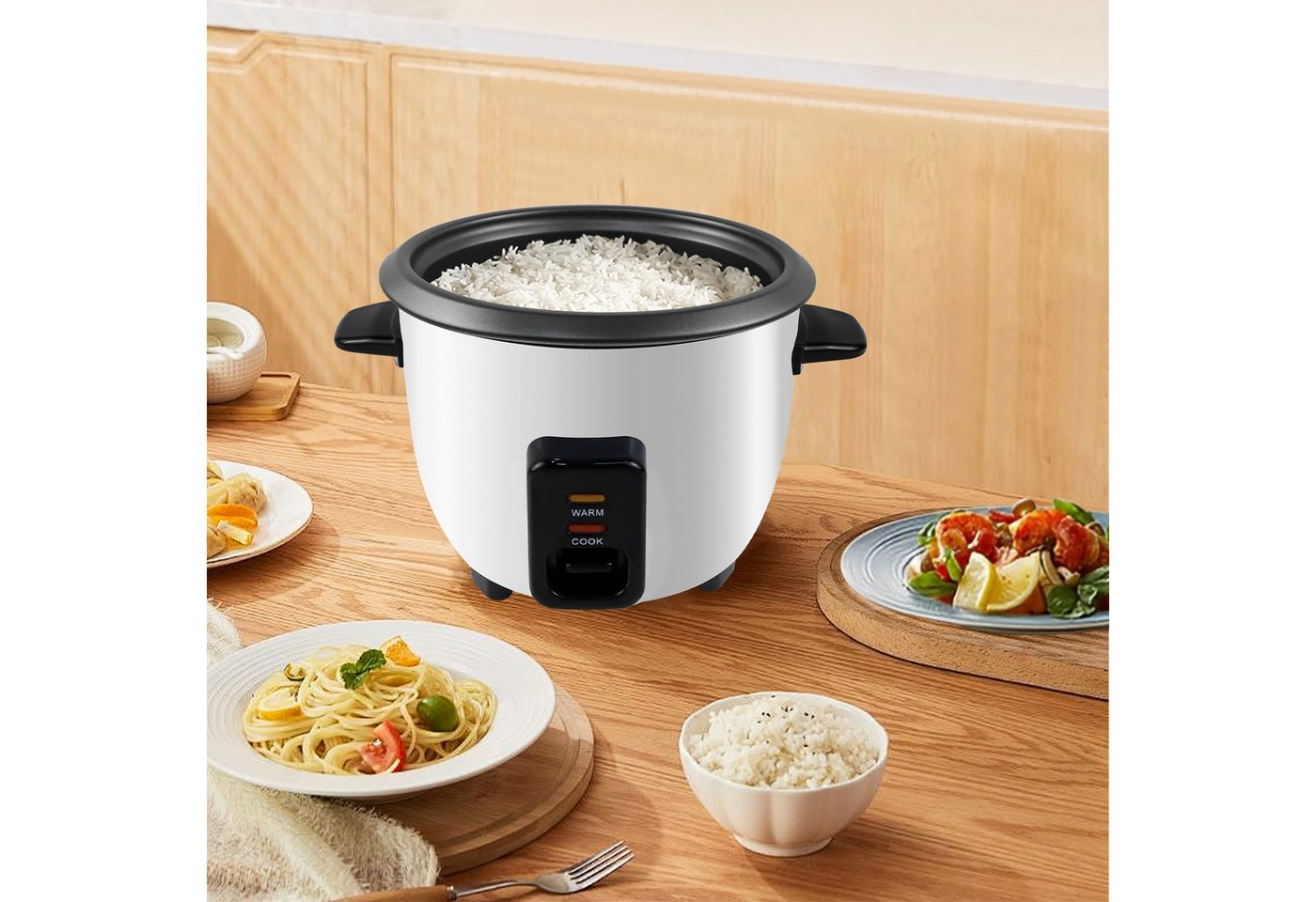 OZAVO Reiskocher Mini 0,6L mit Warmhaltefunktion,Messbecher & Reislöffel, 300 W, Kleiner Elektrischer Reis Kocher für Single Haushalt Büro