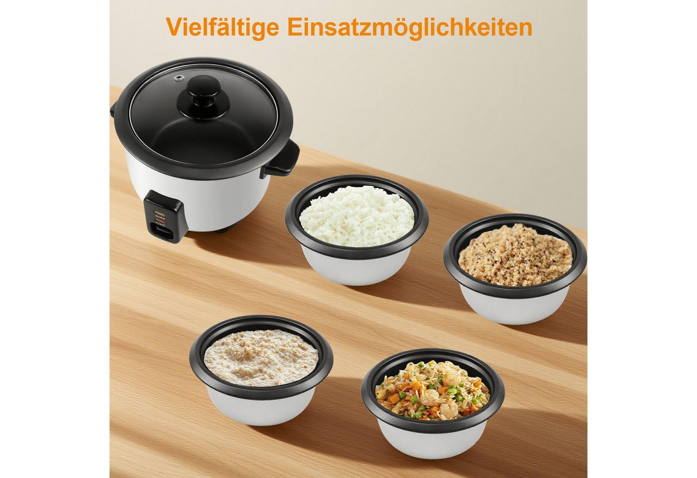 OZAVO Reiskocher Mini 0,6L mit Warmhaltefunktion,Messbecher & Reislöffel, 300 W, Kleiner Elektrischer Reis Kocher für Single Haushalt Büro Bild 2