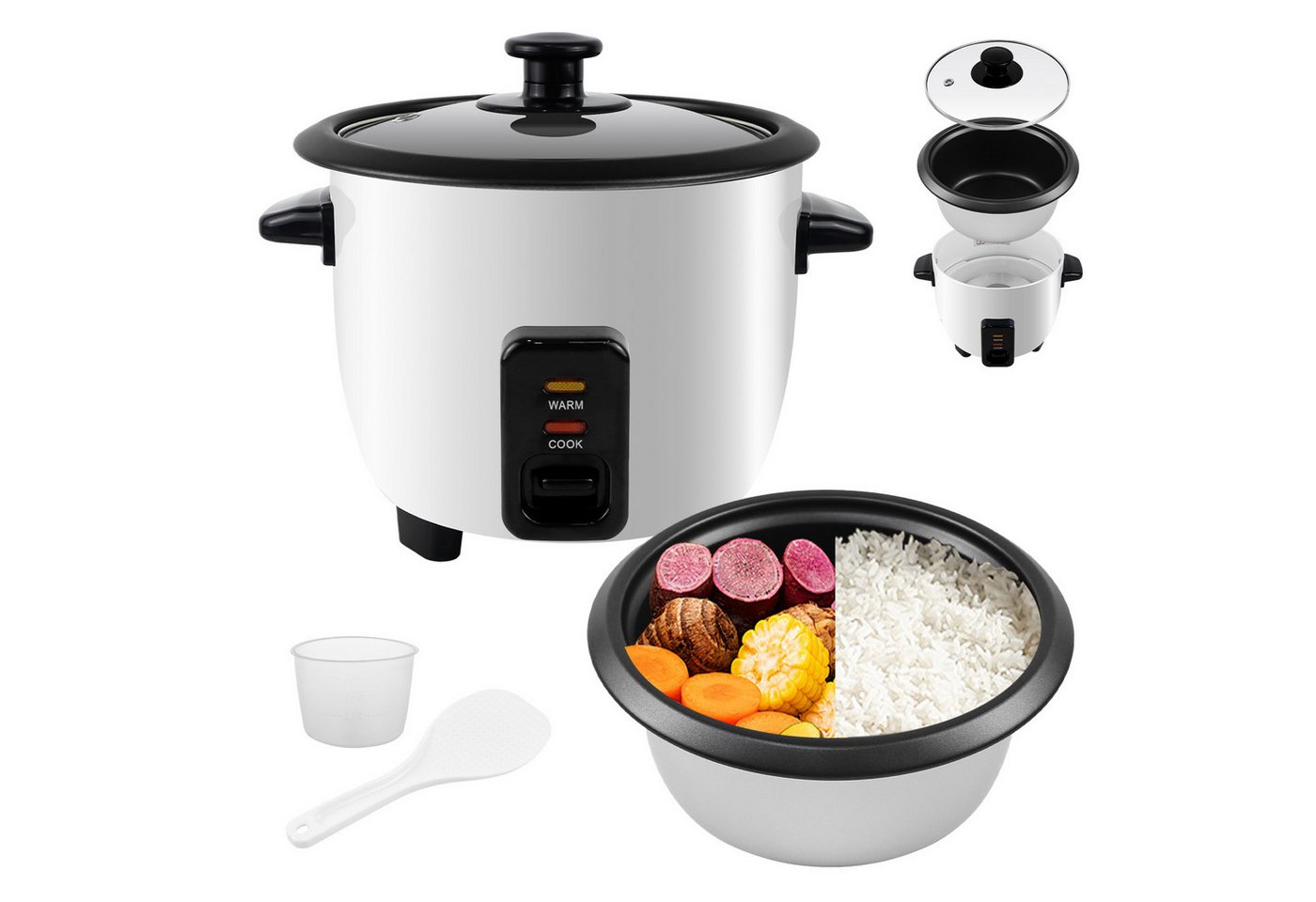 OZAVO Reiskocher Mini 0,6L mit Warmhaltefunktion,Messbecher & Reislöffel, 300 W, Kleiner Elektrischer Reis Kocher für Single Haushalt Büro Bild 3