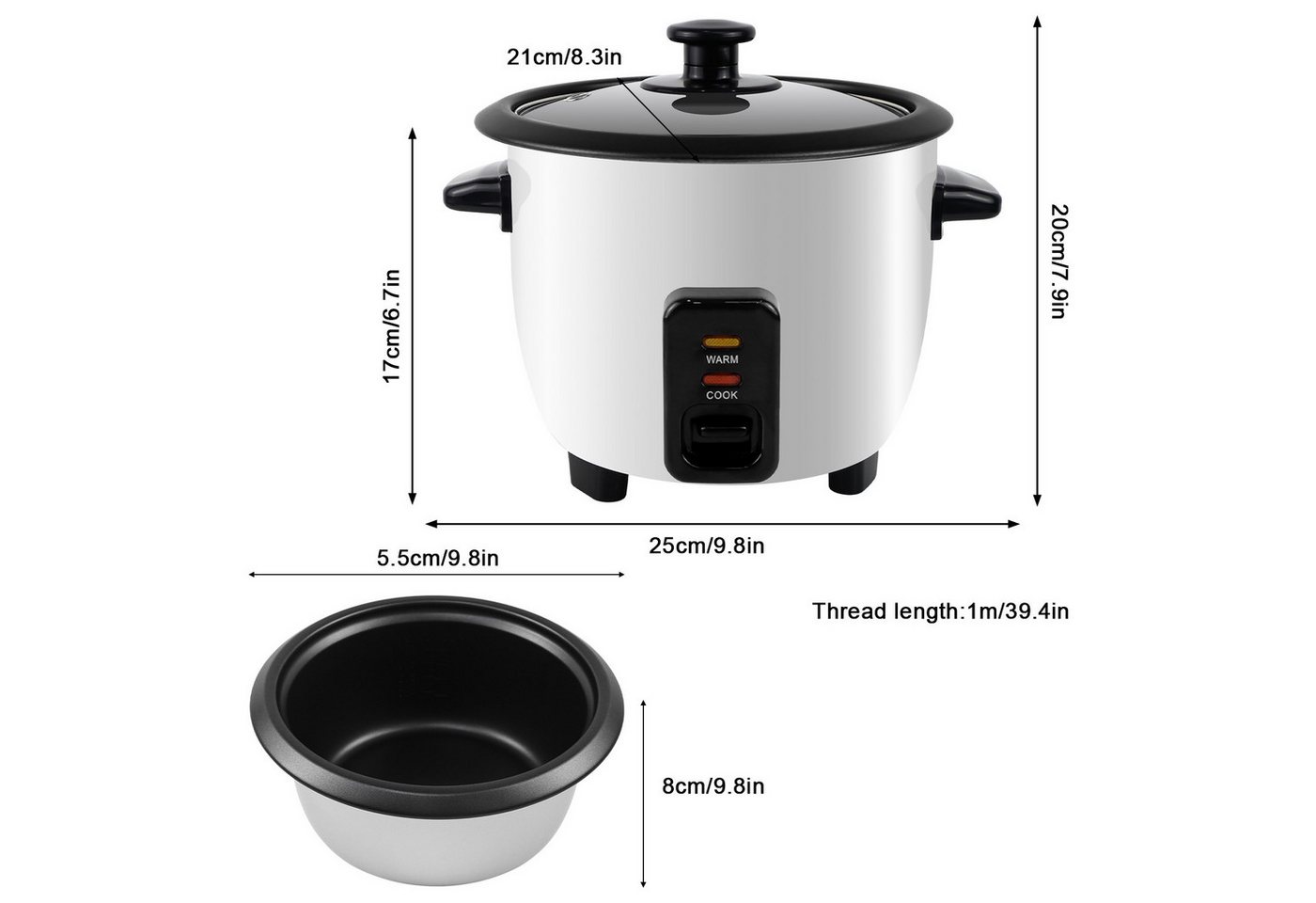 OZAVO Reiskocher Mini 0,6L mit Warmhaltefunktion,Messbecher & Reislöffel, 300 W, Kleiner Elektrischer Reis Kocher für Single Haushalt Büro Bild 4